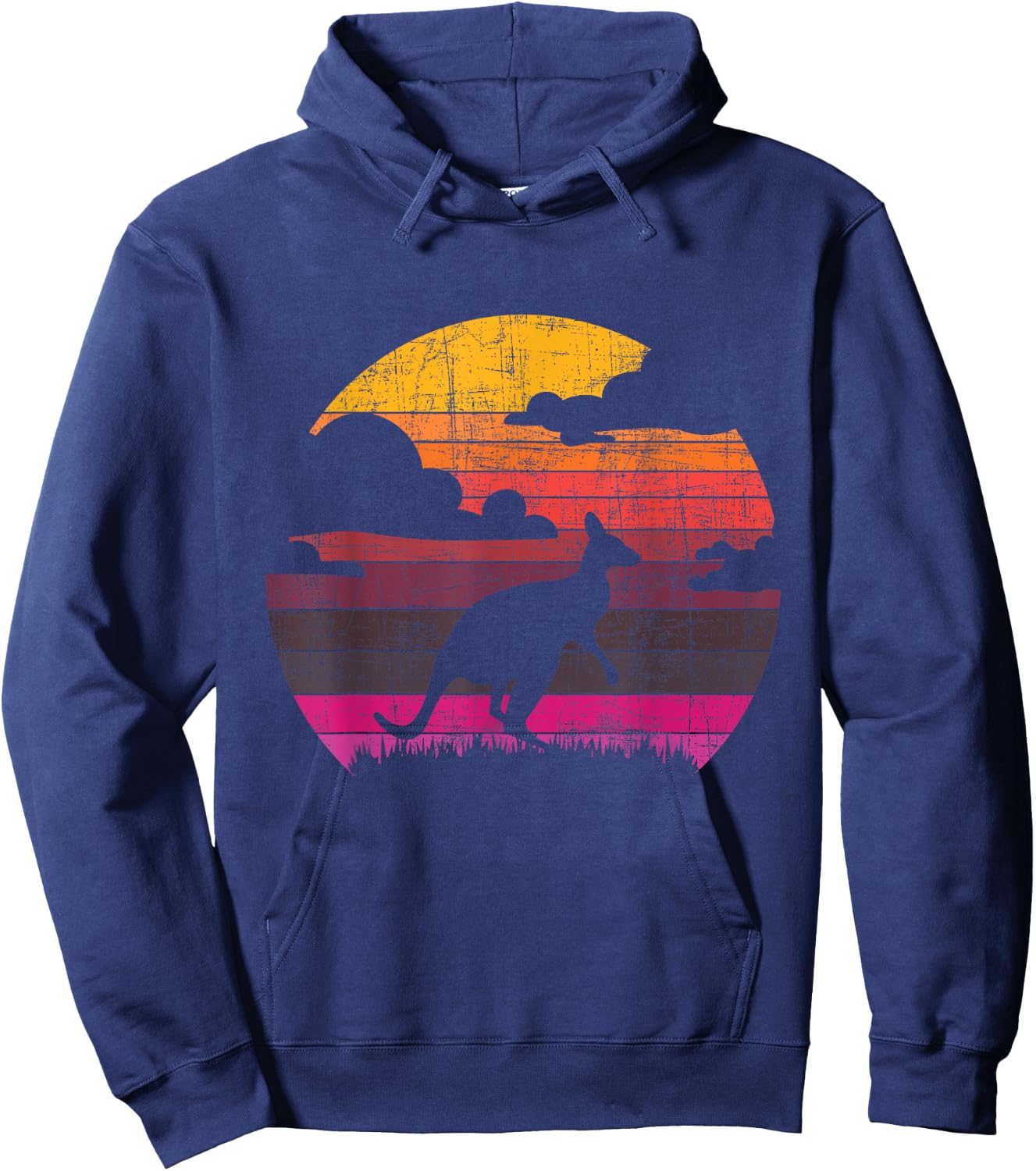 Retro Sunset Kangaroo - Zookeeper 60s Safari Animal Lover Hoodie - Hoodie | Navy