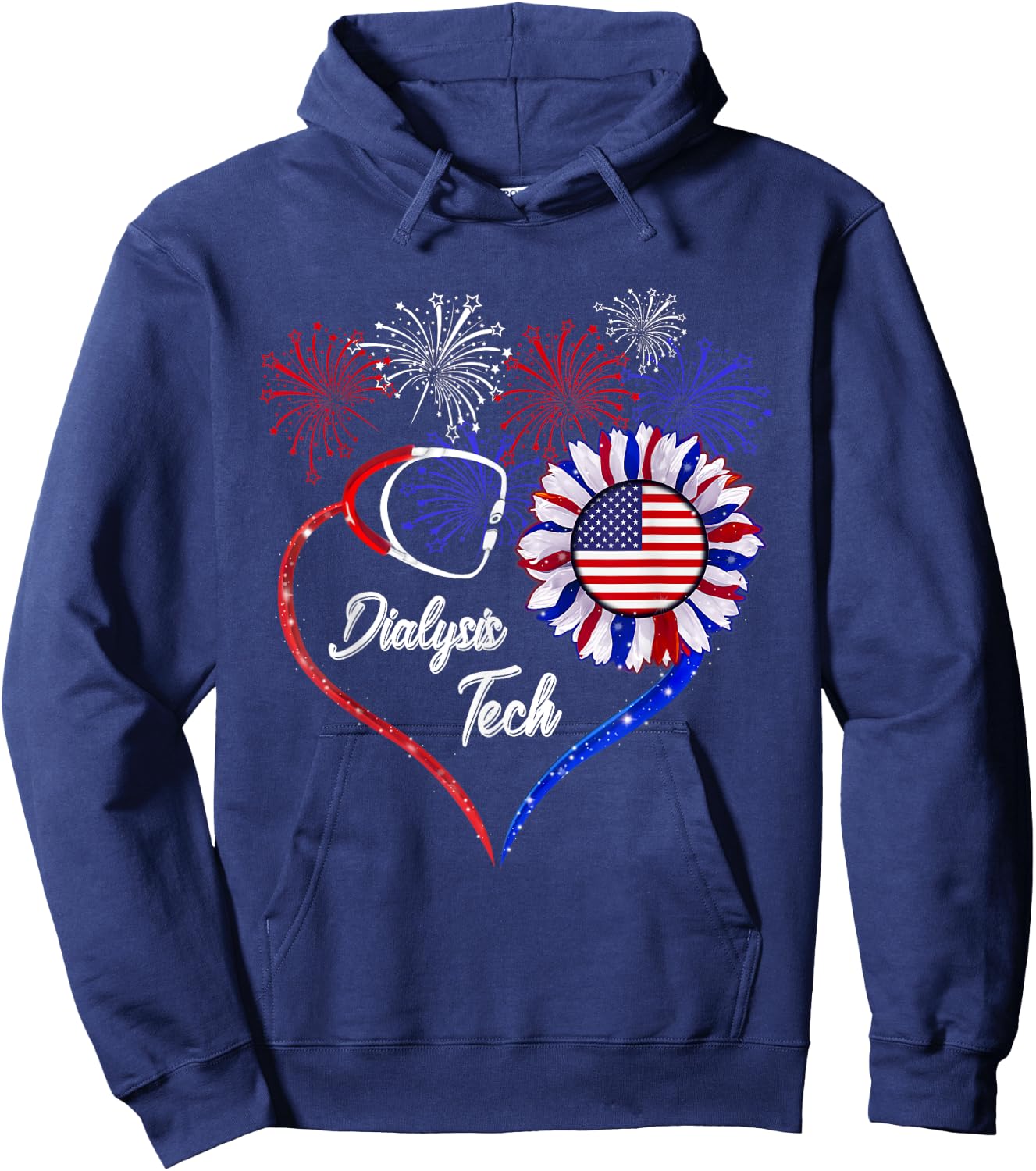 Patriotic Dialysis Tech - American Flag Sunflower Love Men Hoodie - Hoodie | Navy