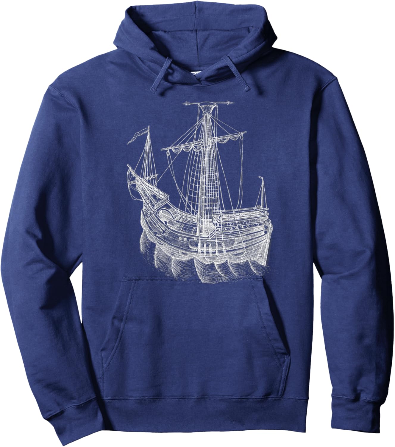 Vintage Historical Sailing Ship Drawing Sailing Ship Hoodie - Hoodie | Navy
