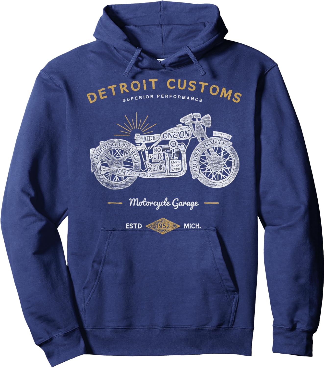 Detroit Custom Motorcycle Garage Biker Hoodie - Hoodie | Navy