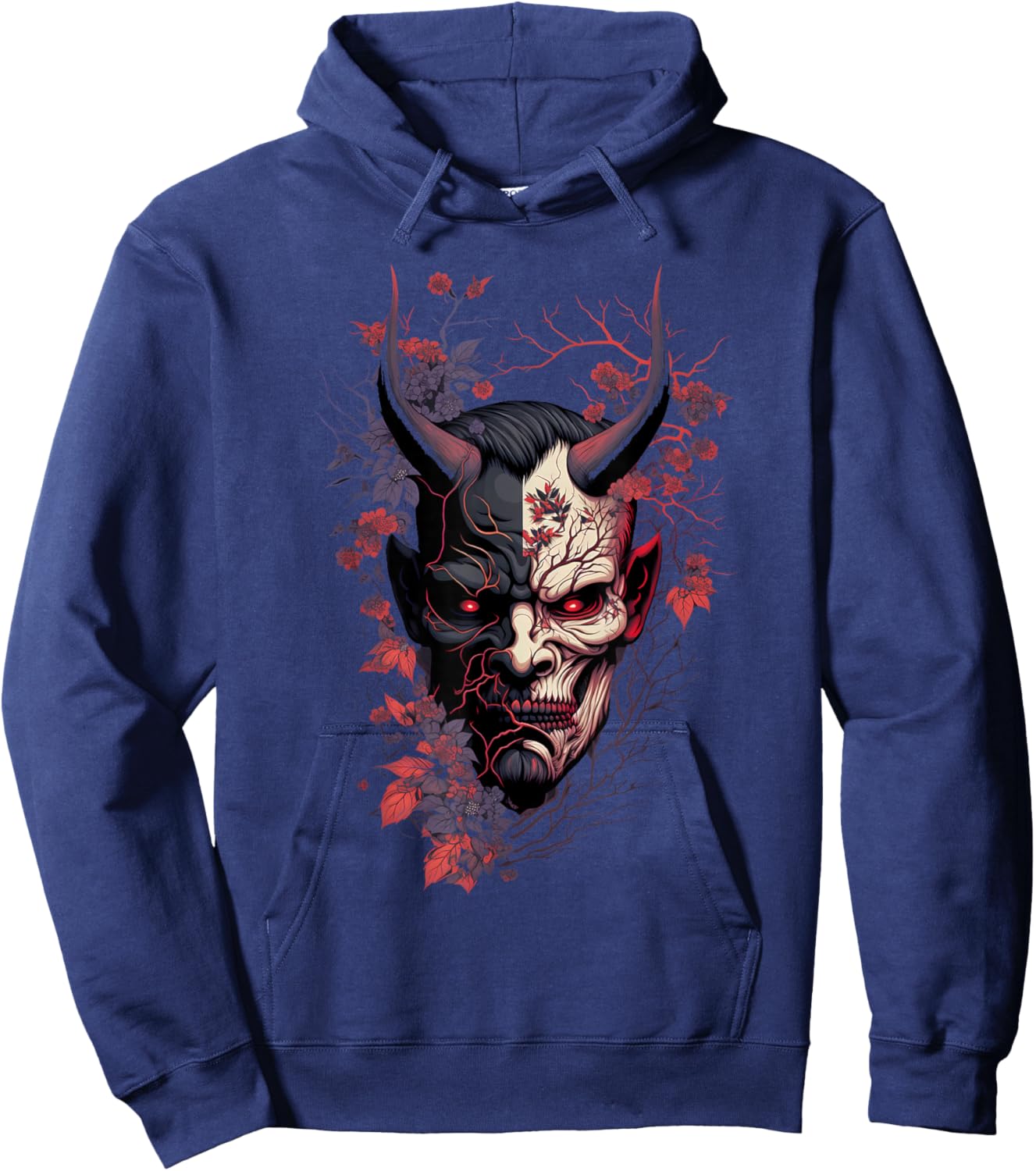 Traditional Japanese Tattoo Demon Mask, Oni Hannya Samurai Hoodie - Hoodie | Navy