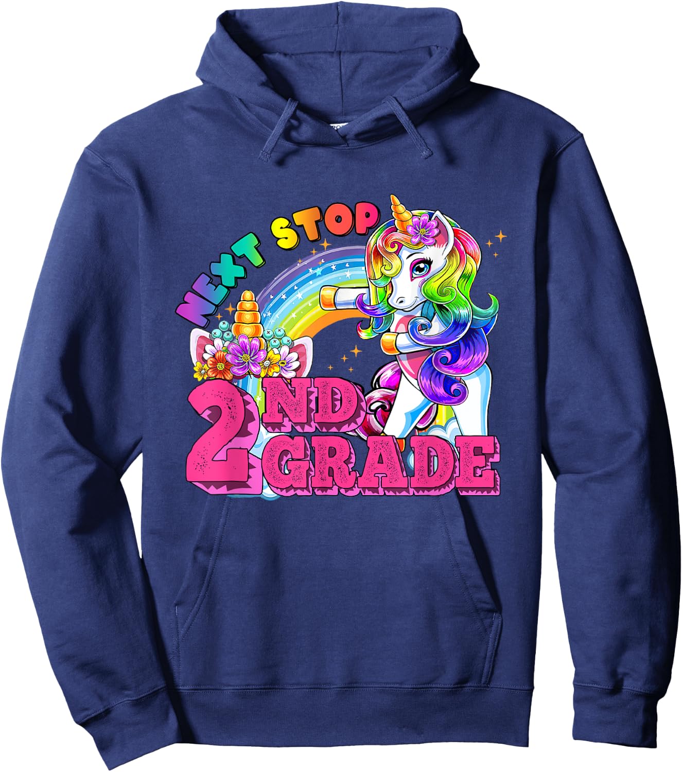 Next stop 2nd Grade Flossing Unicorn 2nd Grade Here I come Hoodie - Hoodie | Navy