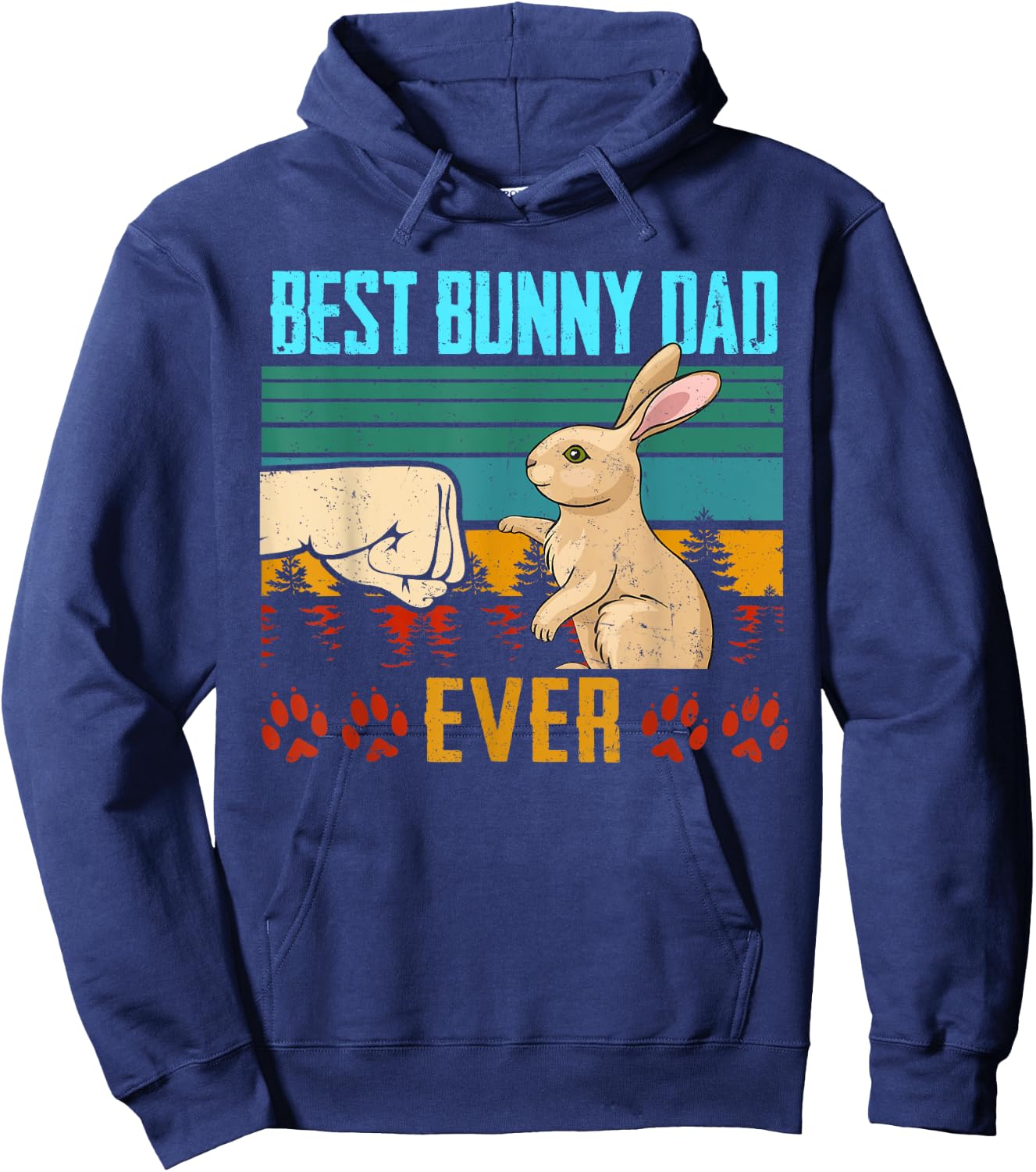 Best Bunny Dad Ever Vintage Eighties Style Retro Distressed Hoodie - Hoodie | Navy