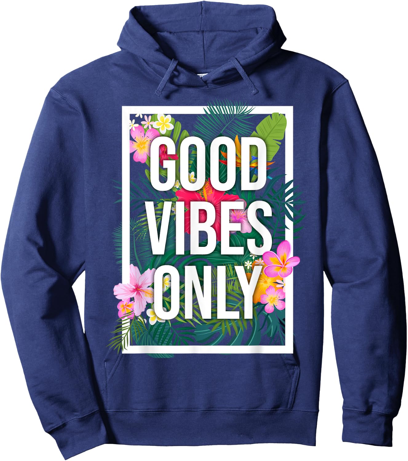 Vintage Good Vibes Only Flower Positive Motivation Hoodie - Hoodie | Navy