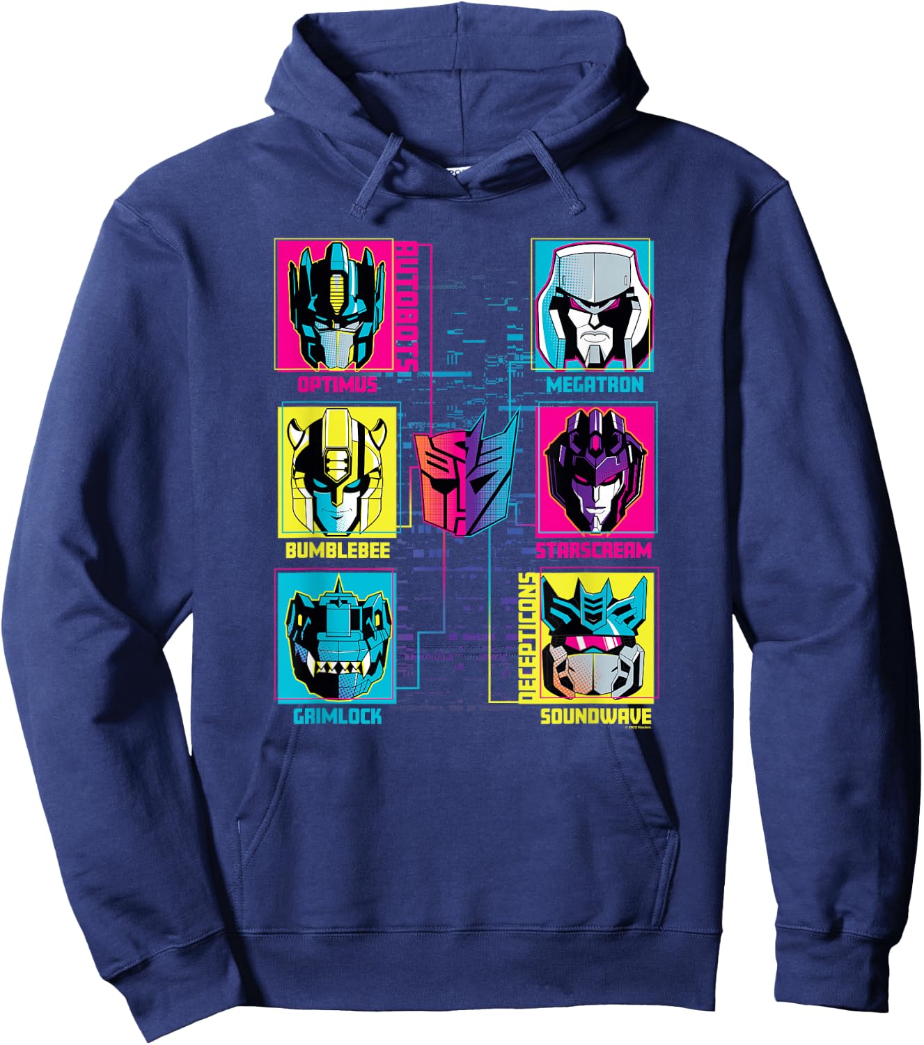 Transformers Group Shot Bright Neon Box Up Characters Hoodie - Hoodie | Navy