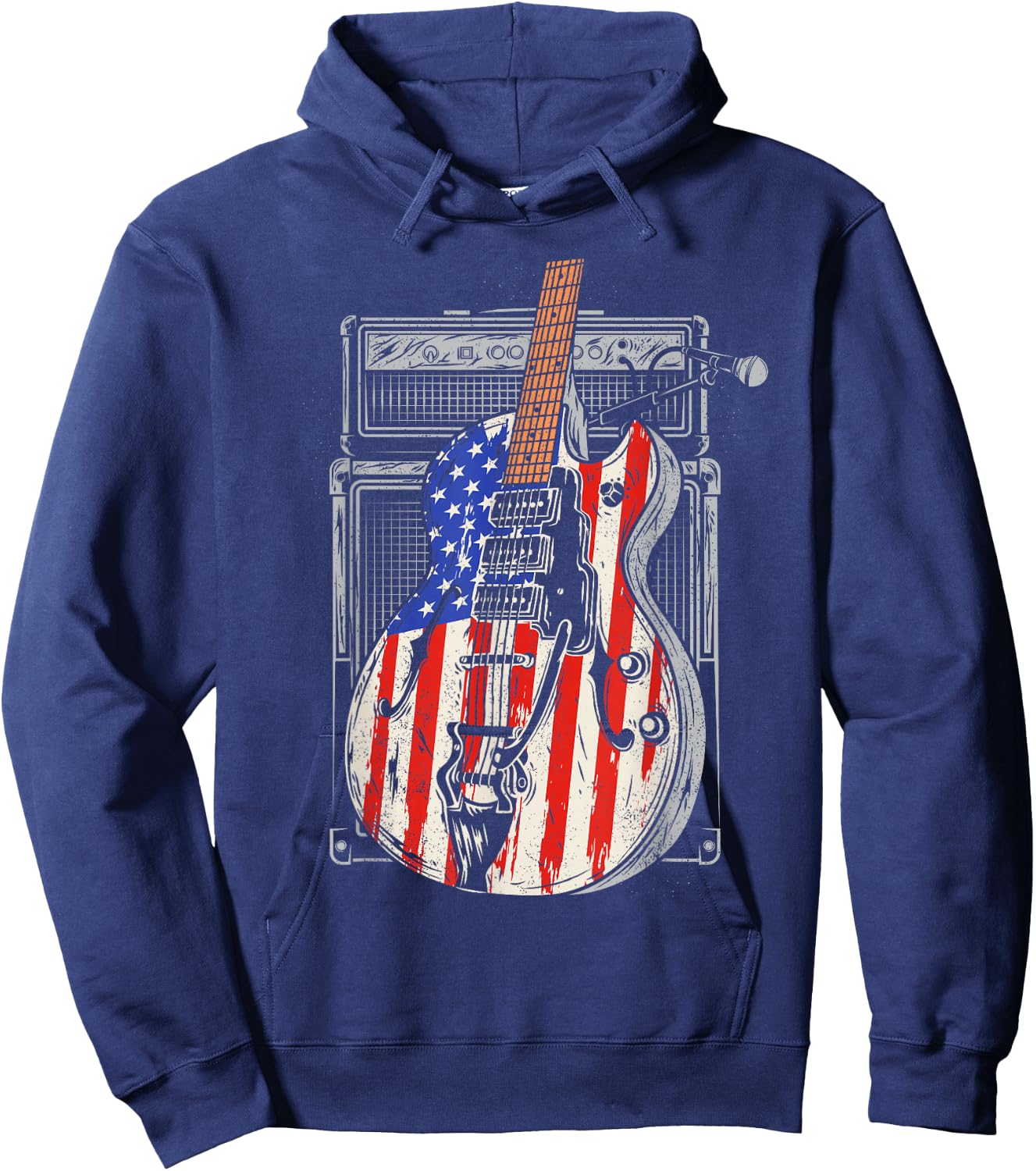 American Flag Guitar 4th of July Guitarist USA Country Music Hoodie - Hoodie | Navy
