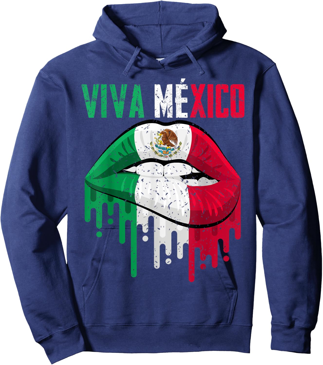 Viva Mexico Shirt Girl Women Kids Mexicana Lips Mexican Flag Hoodie - Hoodie | Navy