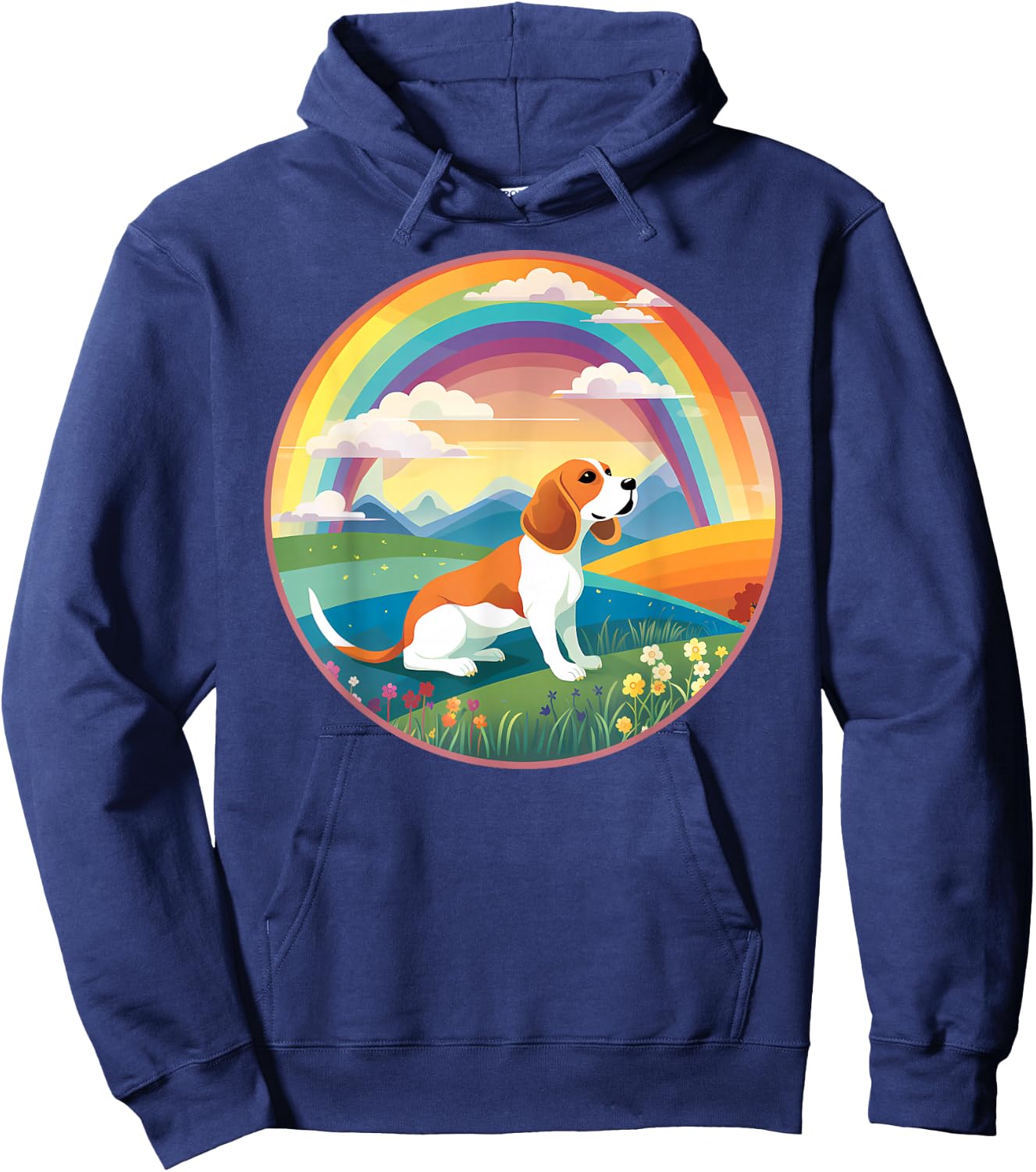 Beagle Rainbow Bridge Colorful Dog Memorial Painting Hoodie - Hoodie | Navy