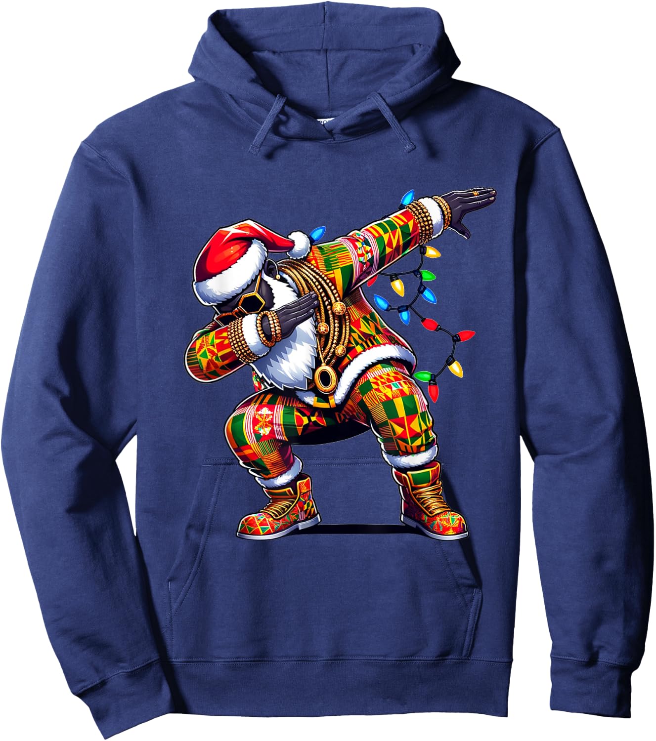 Dabbing Black African American Santa Claus Hip hop Xmas PJS Hoodie - Hoodie | Navy
