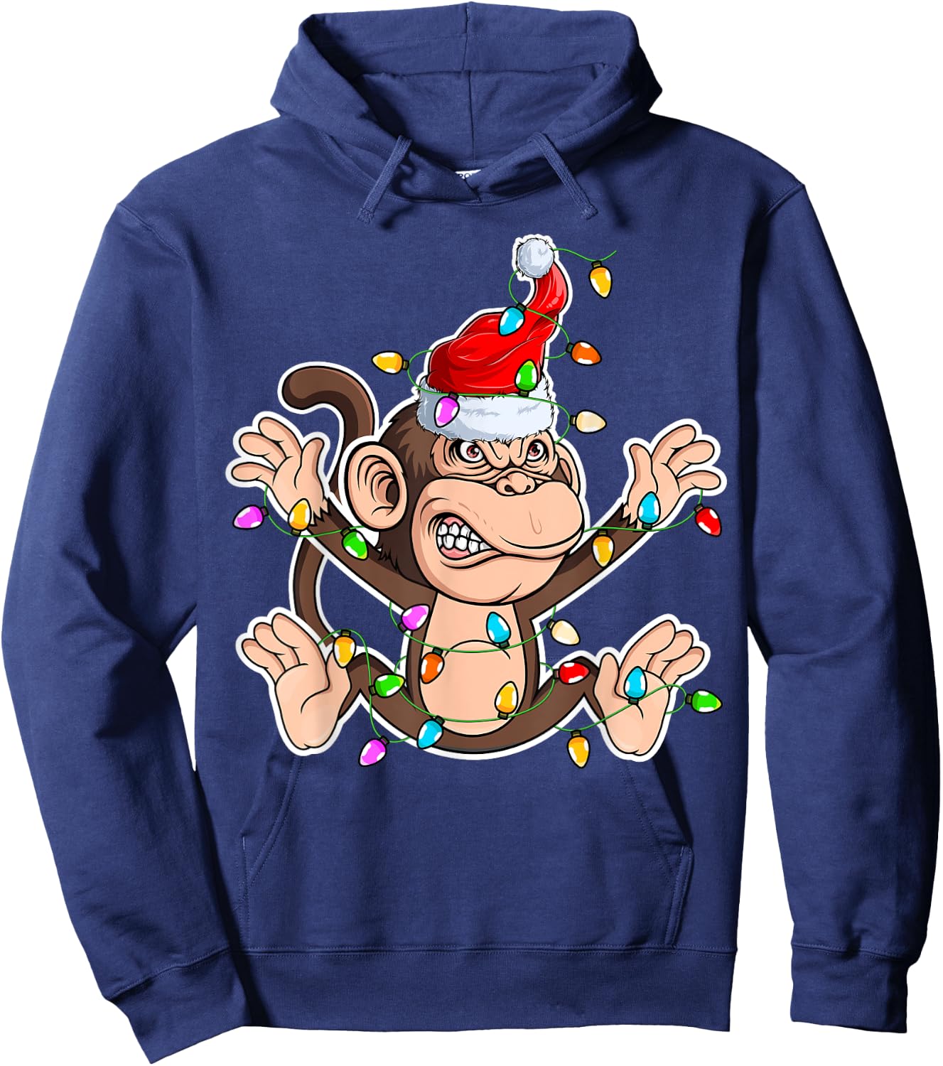 Xmas Monkey Lover - Monkey Wearing Santa Hat Christmas Hoodie - Hoodie | Navy