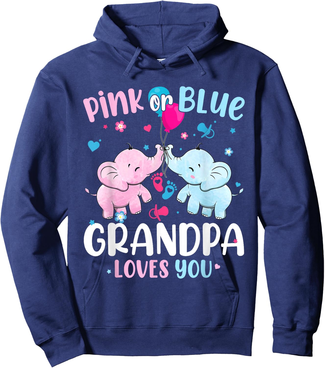 Pink or Blue Grandpa Loves You Gender Reveal Elephant Hoodie - Hoodie | Navy