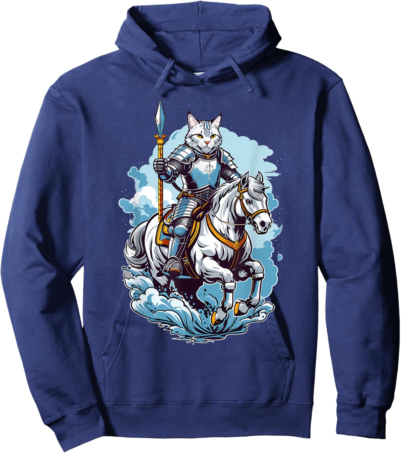 Brave Cat Knight On A Fantasy Horse Women Girls Kids Hoodie - Hoodie | Navy