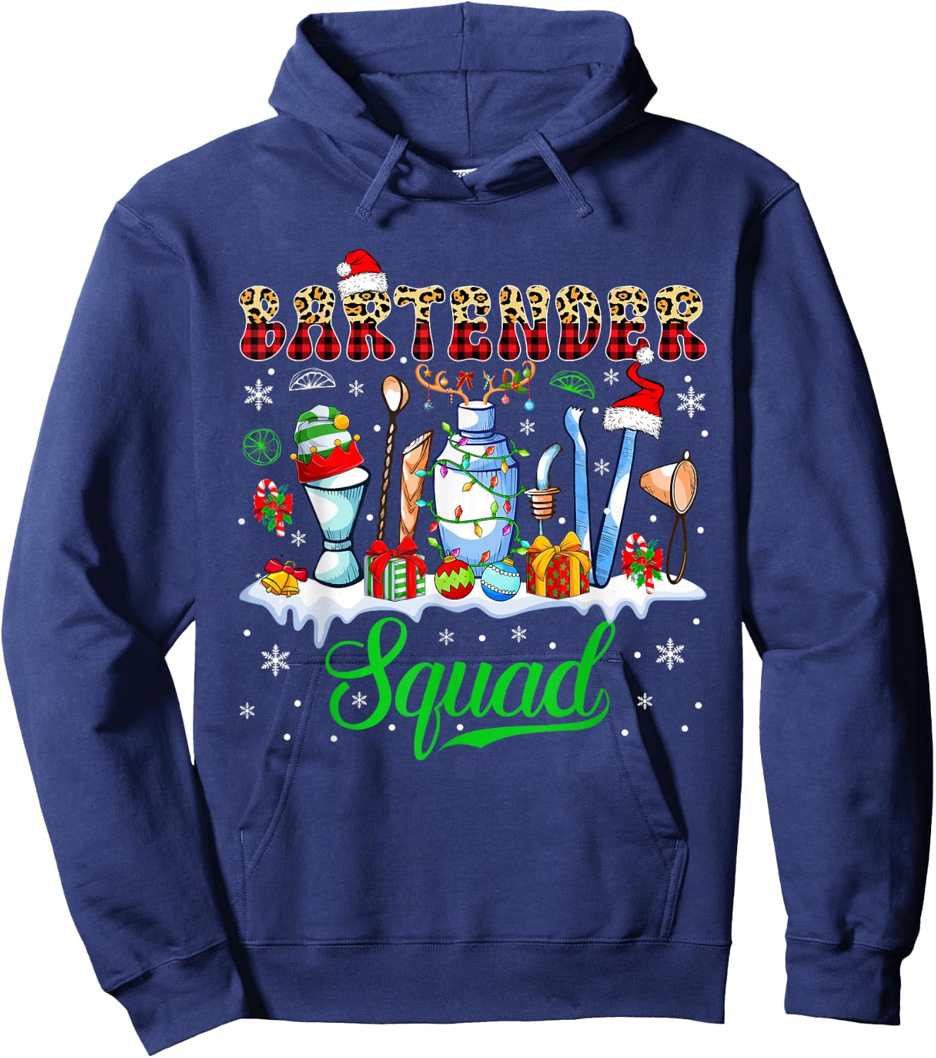 Bartender Squad Christmas Santa Reindeer Elf Bartender Tools Hoodie - Hoodie | Navy