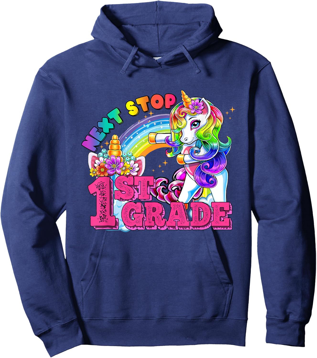 Next stop 1st grade First Grade Here I come Flossing Unicorn Hoodie - Hoodie | Navy