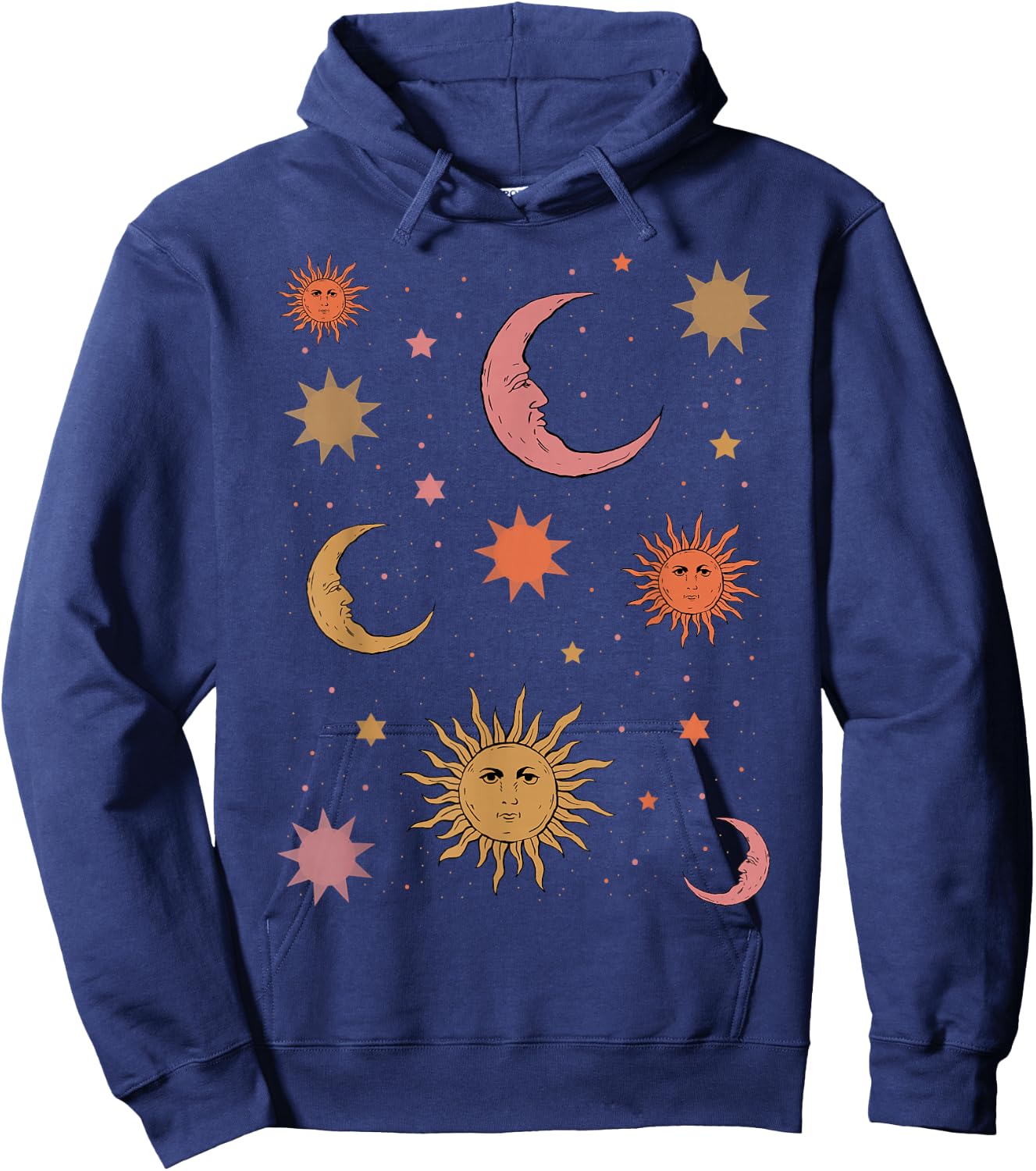 Whimsigoth Aesthetic Hippie Celestial Vintage Half Moon Sun Hoodie - Hoodie | Navy