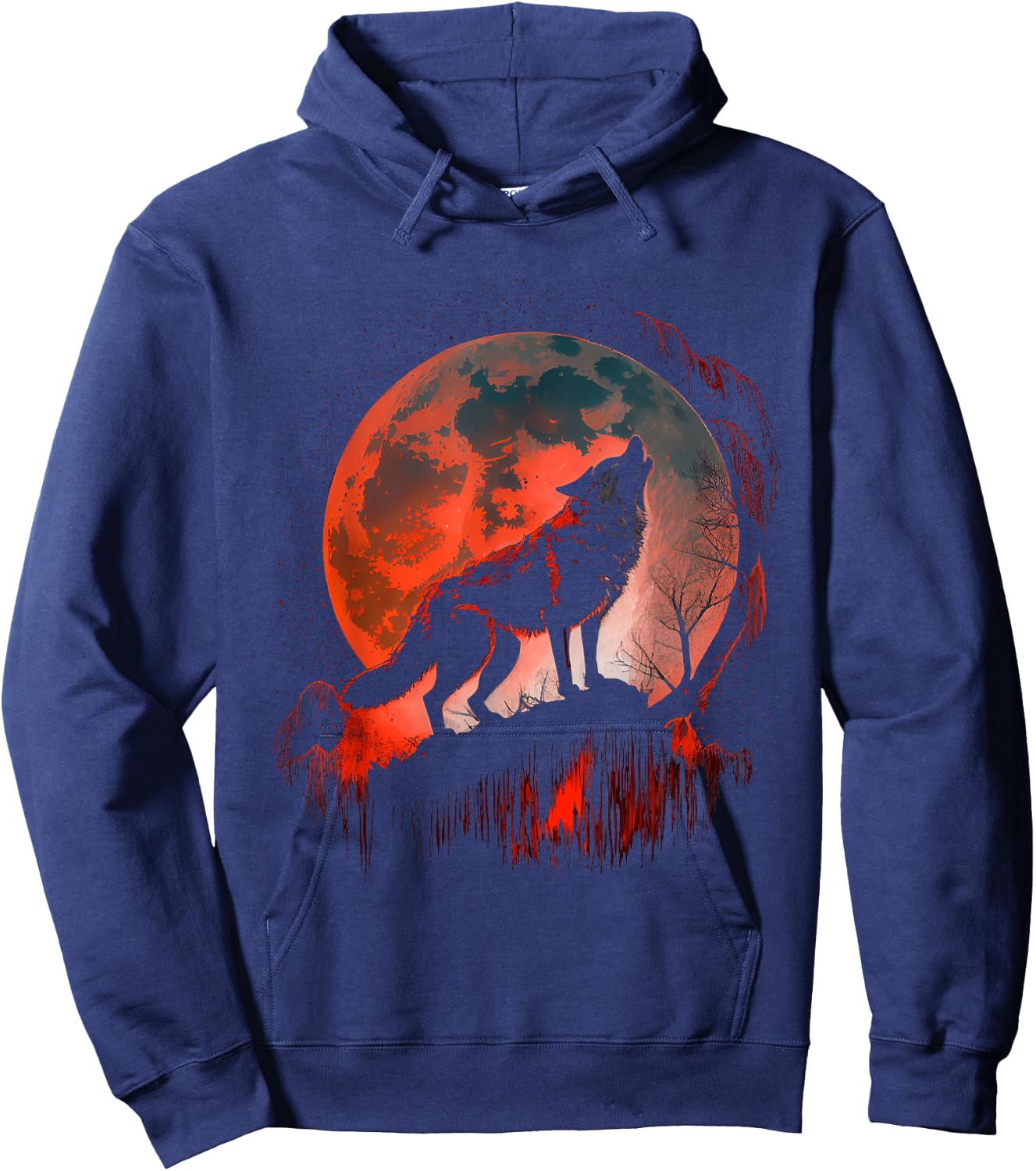 Wolf Howling At Blood Moon Silhouette Wildlife Howl Night Hoodie - Hoodie | Navy