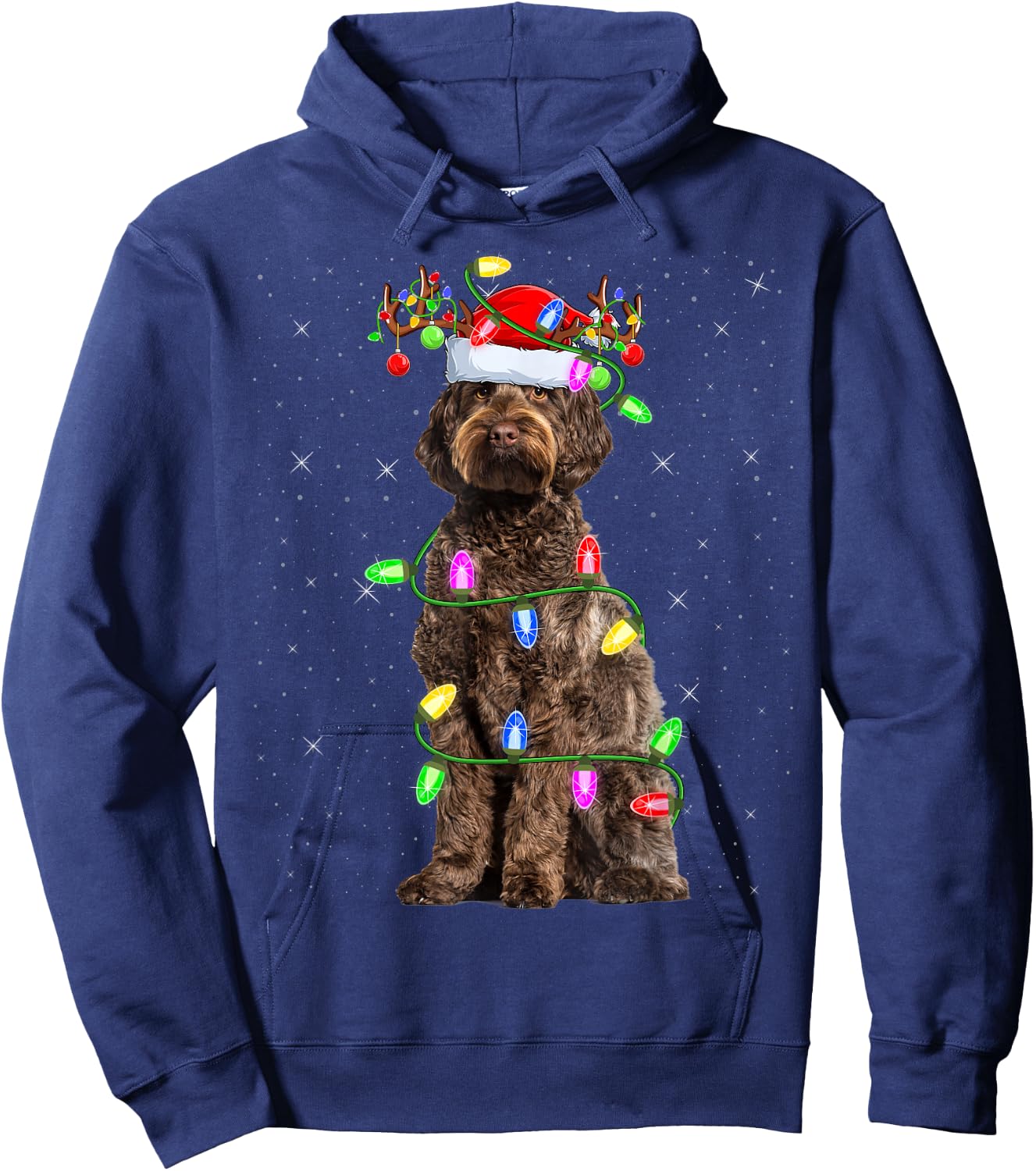Labradoodle Dog Xmas Lighting Santa Labradoodle Christmas Men Women Kids Hoodie - Hoodie | Navy