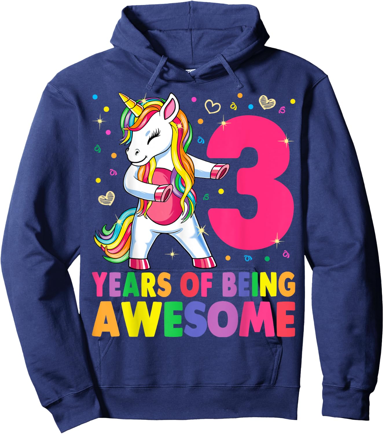 3 Years Old Unicorn Flossing 3rd Birthday Girl Unicorn Party Hoodie - Hoodie | Navy