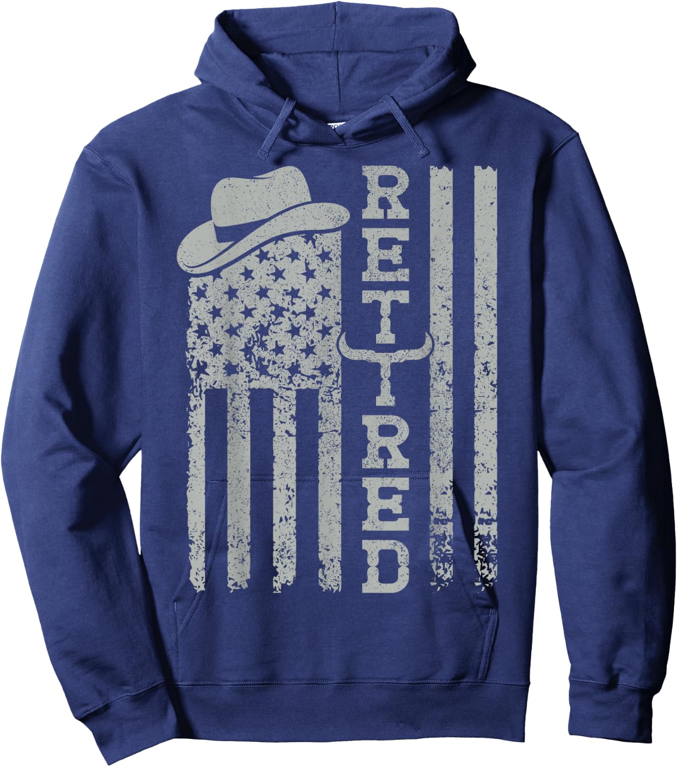 USA Flag Western Happy Retirement Party Cowboy Retired Hoodie - Hoodie | Navy