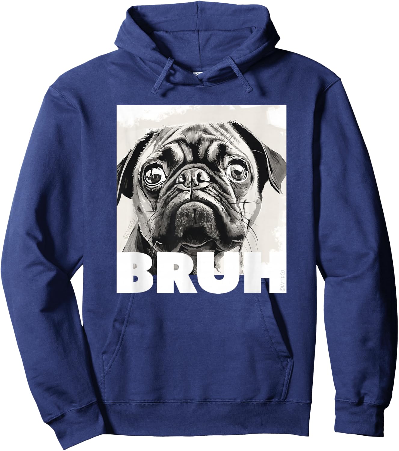 Simple Cute Pug Meme Bruh Fashion Cute Pug Says Bruh Funny Dog Fashion Hoodie - Hoodie | Navy