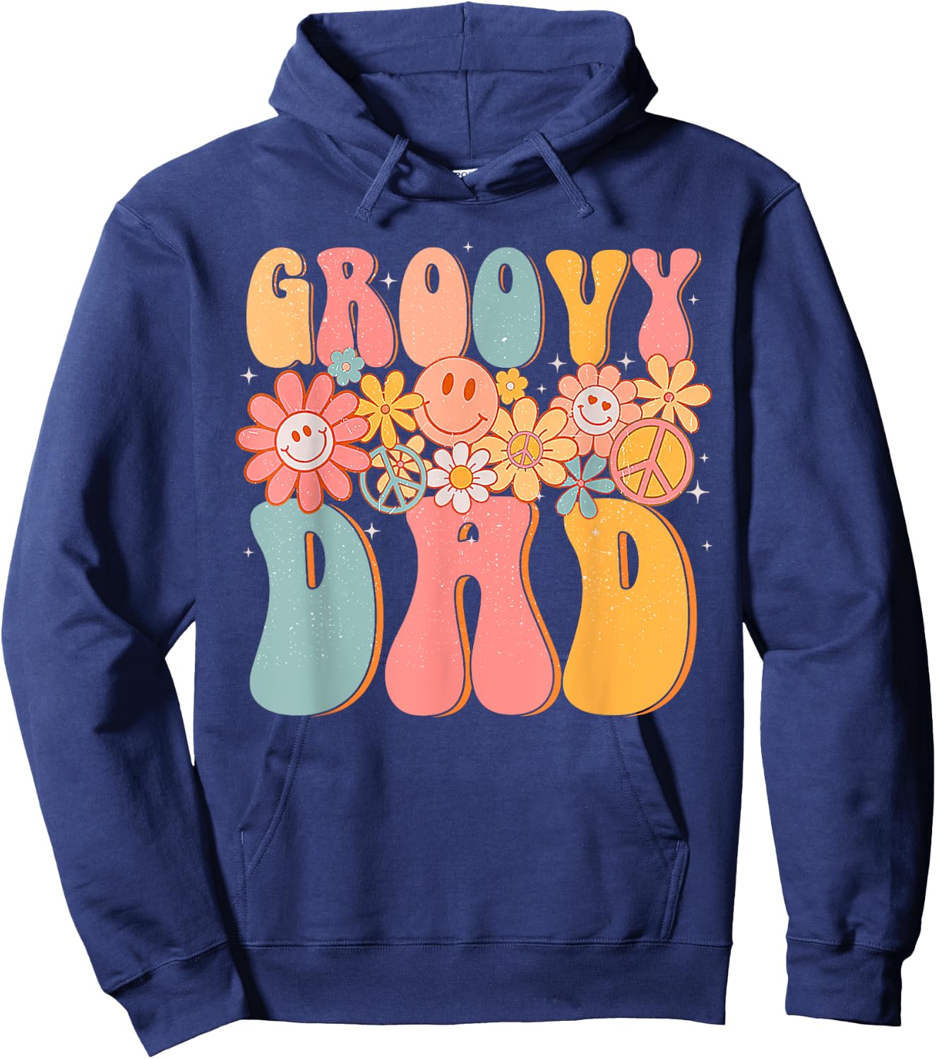 Groovy Dad Retro Fathers Day Colorful Peace Sign Smile Face Hoodie - Hoodie | Navy