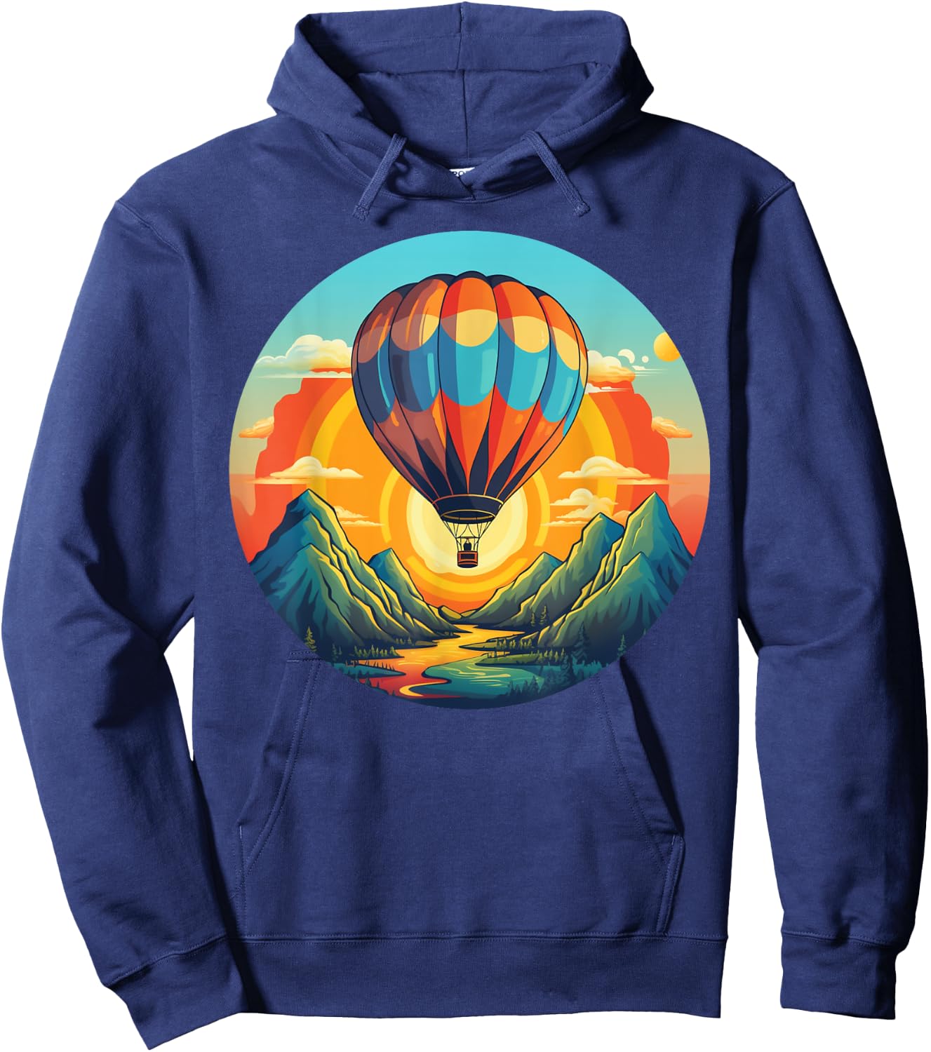 Mountains Sunset Adventures with hot Air Balloon Hoodie - Hoodie | Navy