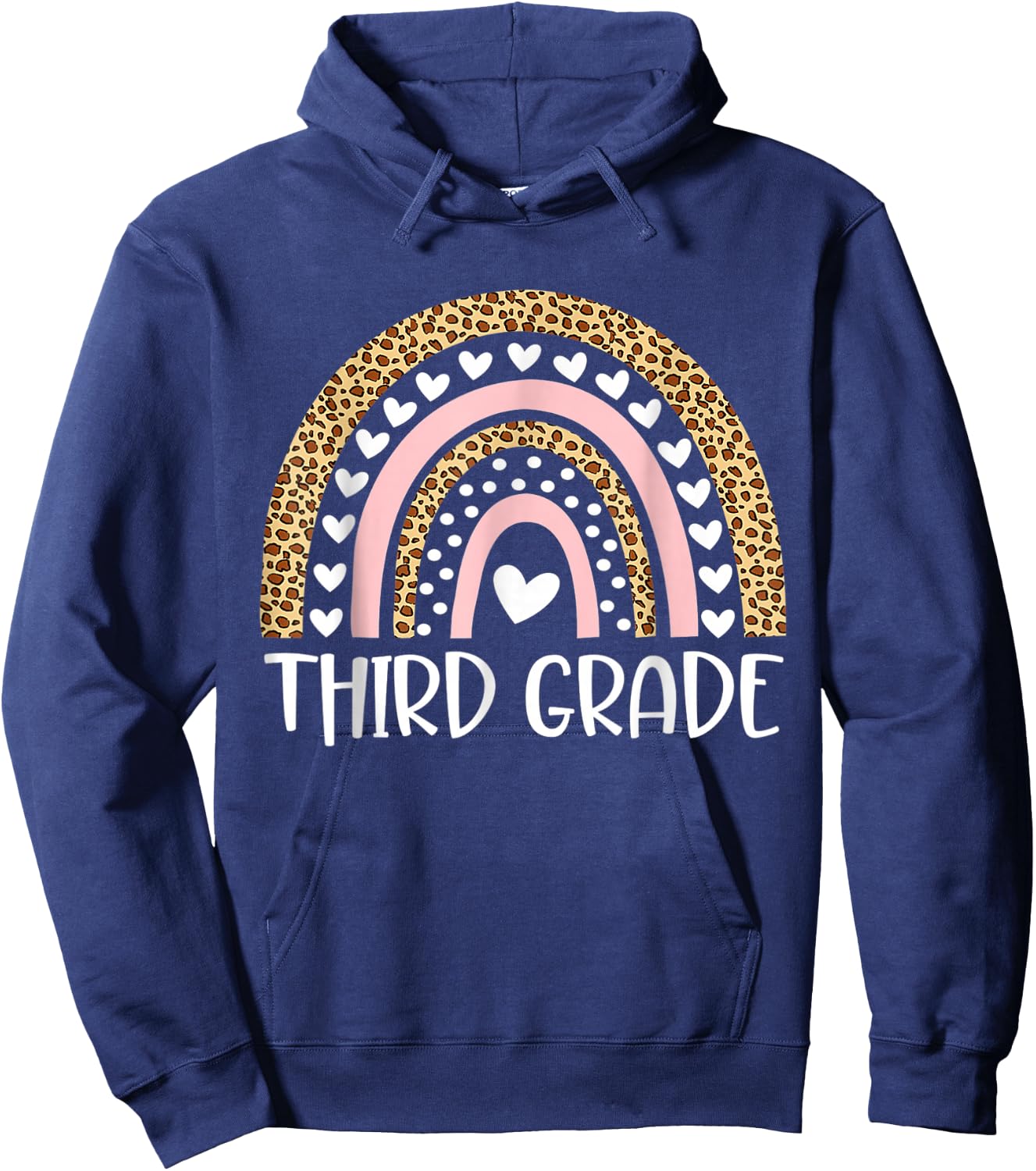 Third Grade Leopard Rainbow Back To School Teacher Hoodie - Hoodie | Navy