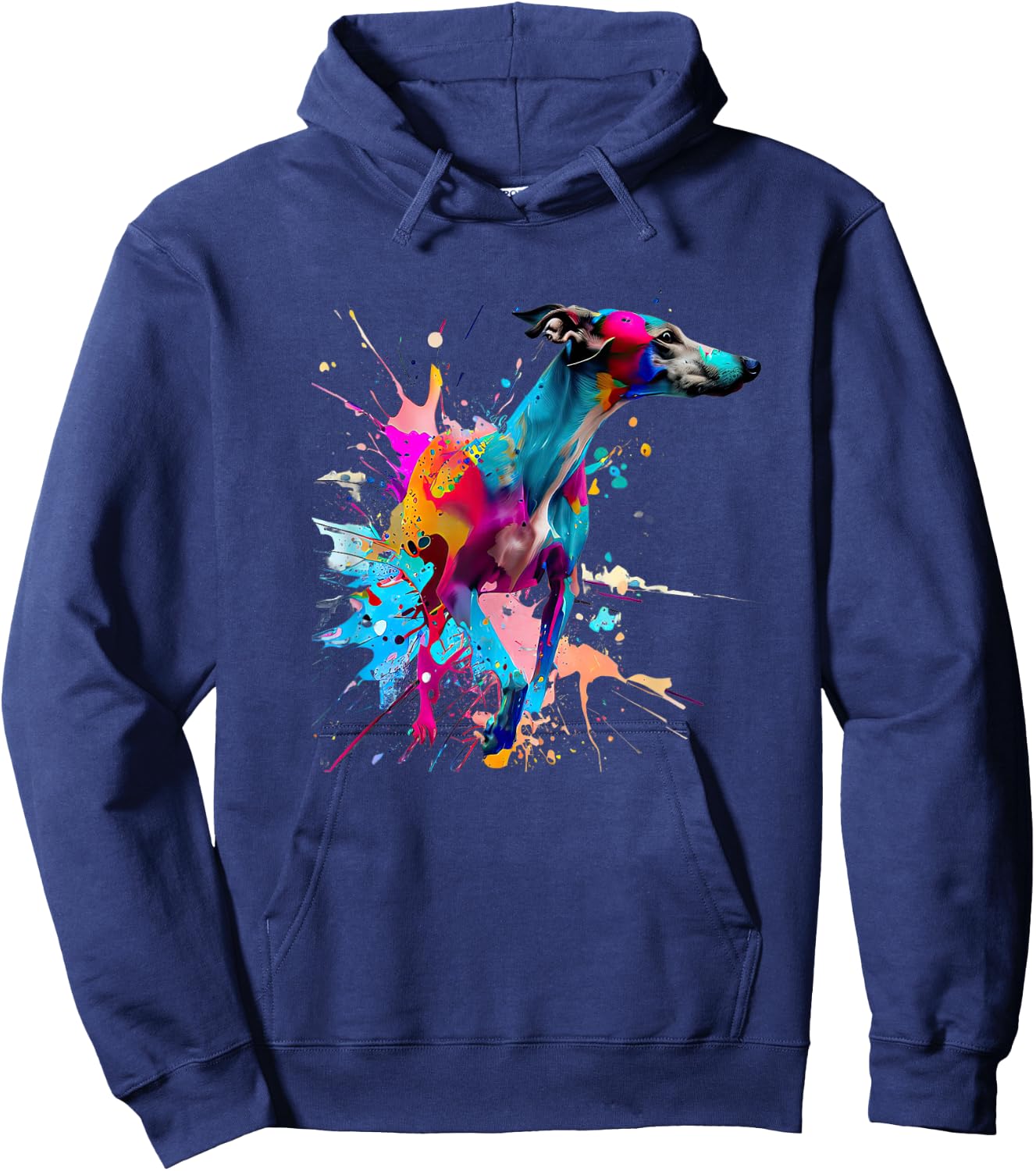Art Whippet Splashes Of Paint, Abstract Colorful Dog Women Kids Hoodie - Hoodie | Navy