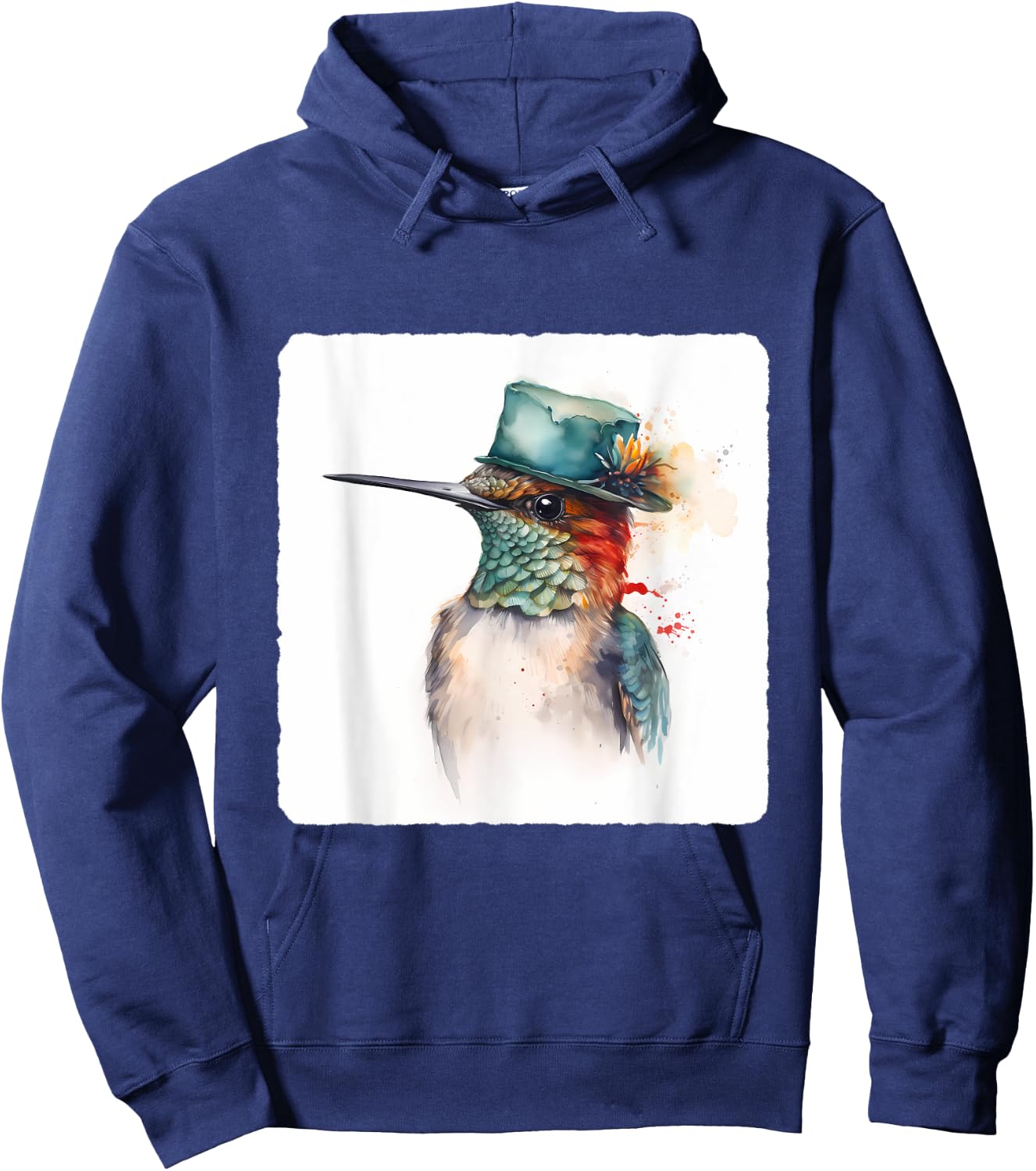 A Hummingbird Wearing A Hat. Hummingbird Donning A Hat, Bird Hoodie - Hoodie | Navy