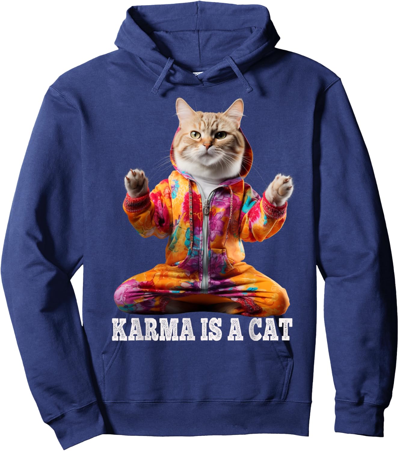 Cats , Karma is a cat, Yoga sports cat Men Women Kids Hoodie - Hoodie | Navy