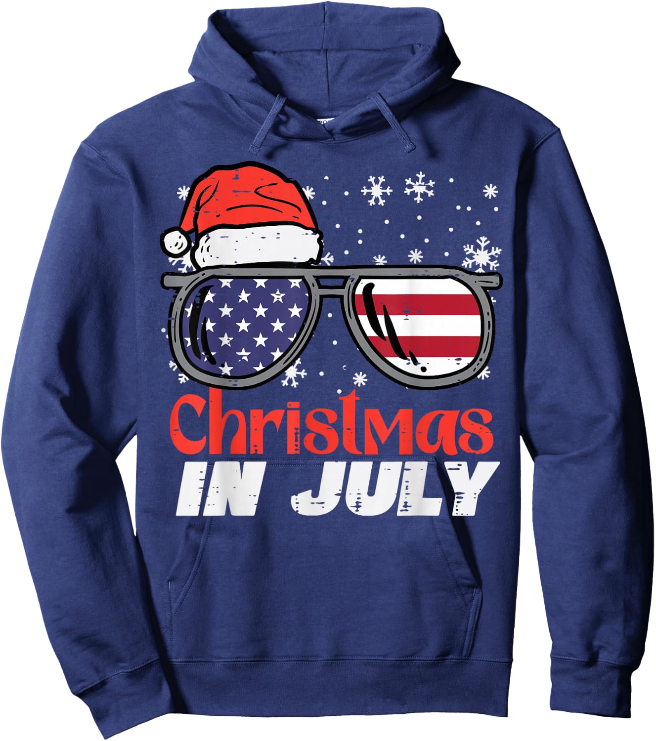 Christmas In July US Flag Santa Patriot Men Women Kids Boys Hoodie - Hoodie | Navy