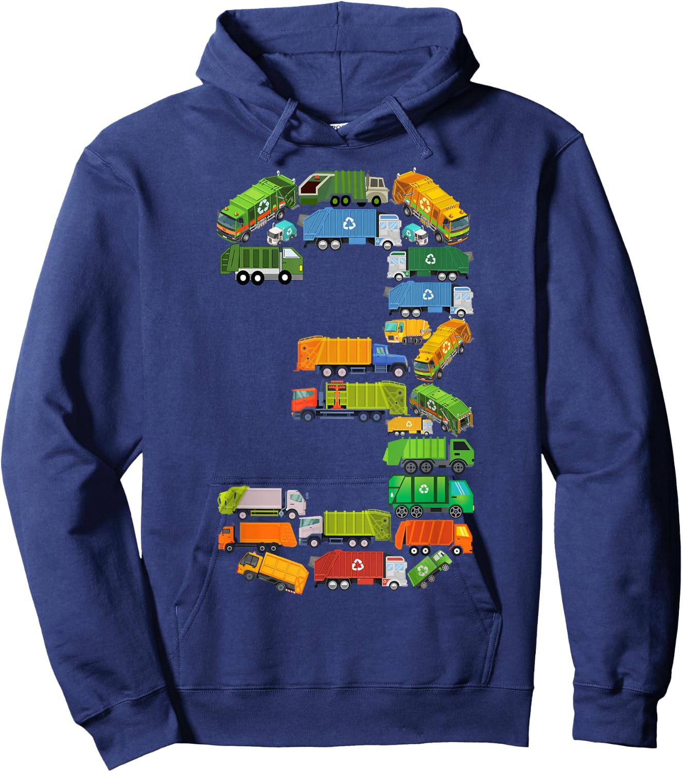 Garbage Truck 3rd Birthday Party Toddler 3 Year Old Boy Kids Hoodie - Hoodie | Navy