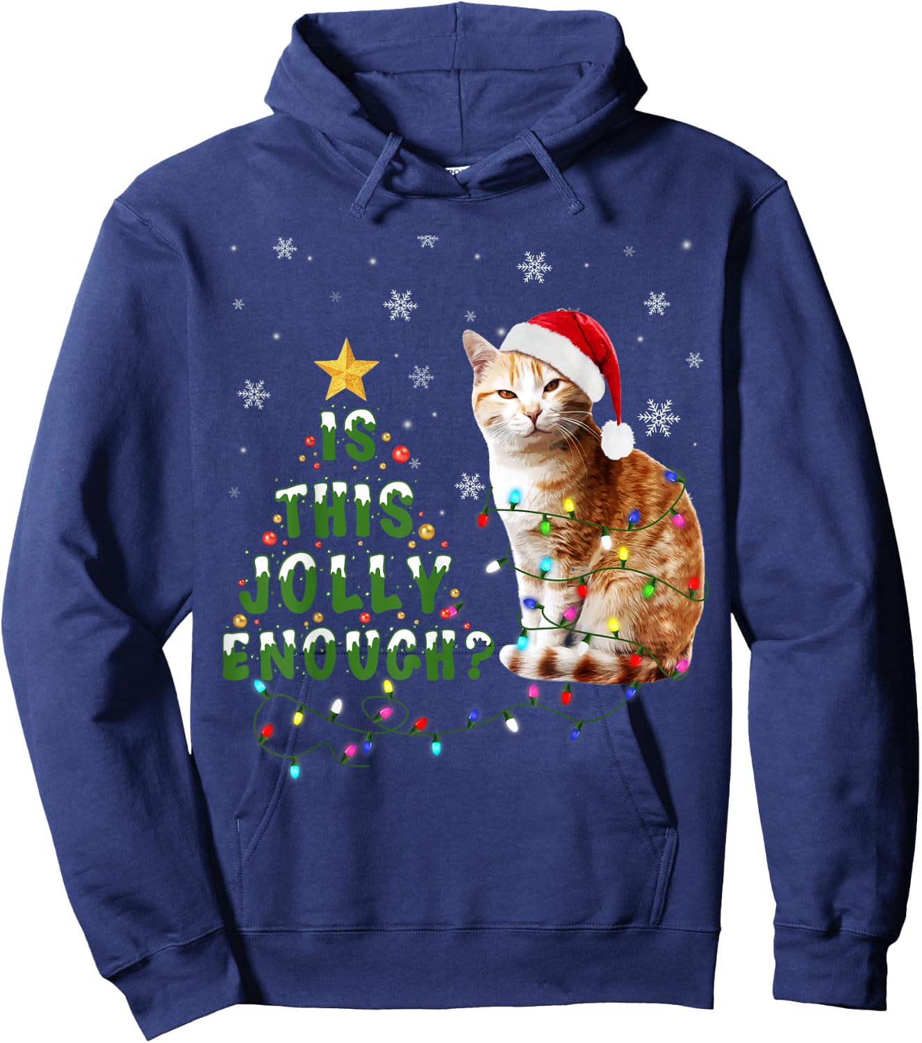 Is This Jolly Enough Santa Cat Light Christmas Women Kids Hoodie - Hoodie | Navy