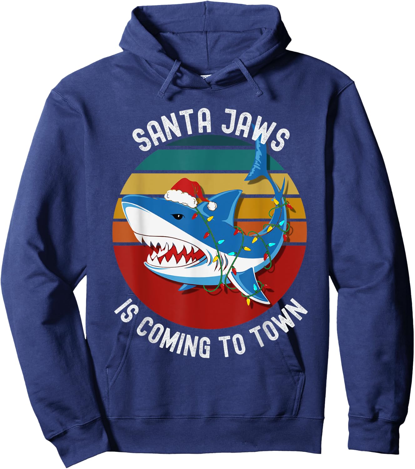 Santa Jaws Christmas Shark Lights Funny Men & Kids Hoodie - Hoodie | Navy