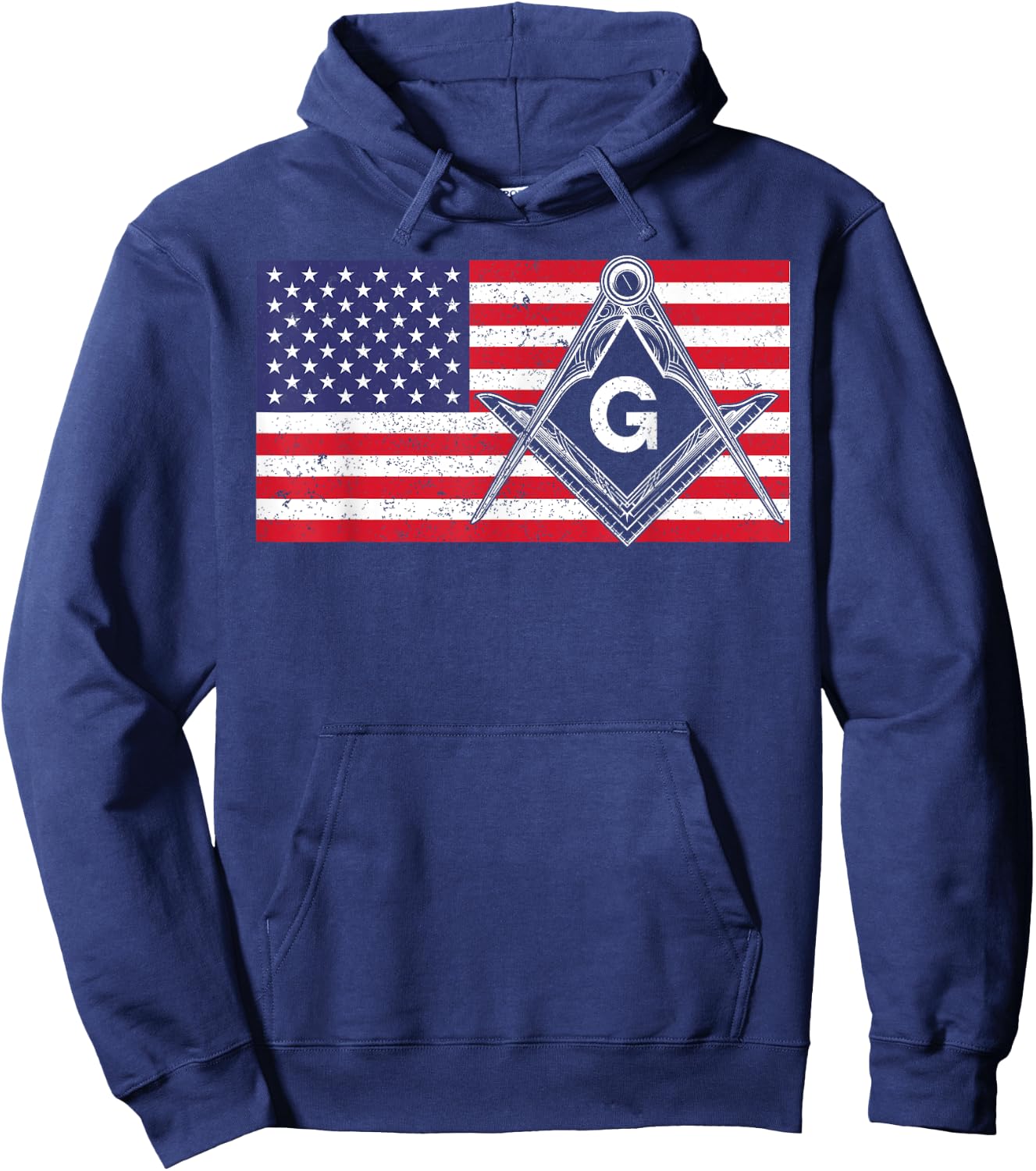 Vintage Masonic Shriner US Mason Flag Square and Compass Hoodie - Hoodie | Navy