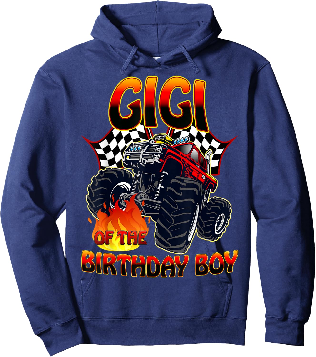 Gigi of The Birthday Boy Monster Truck Racing Cars Matching Hoodie - Hoodie | Navy