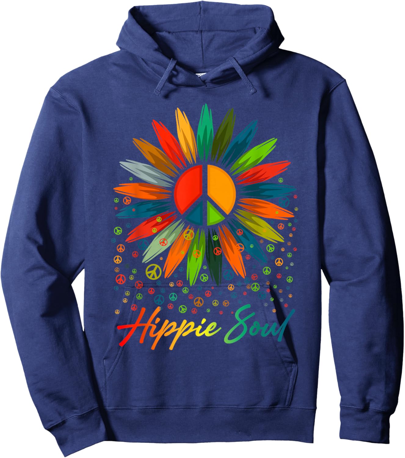 Hippie Soul Funny Peace Sign Daisy Flower Hippies Art Lovers Hoodie - Hoodie | Navy