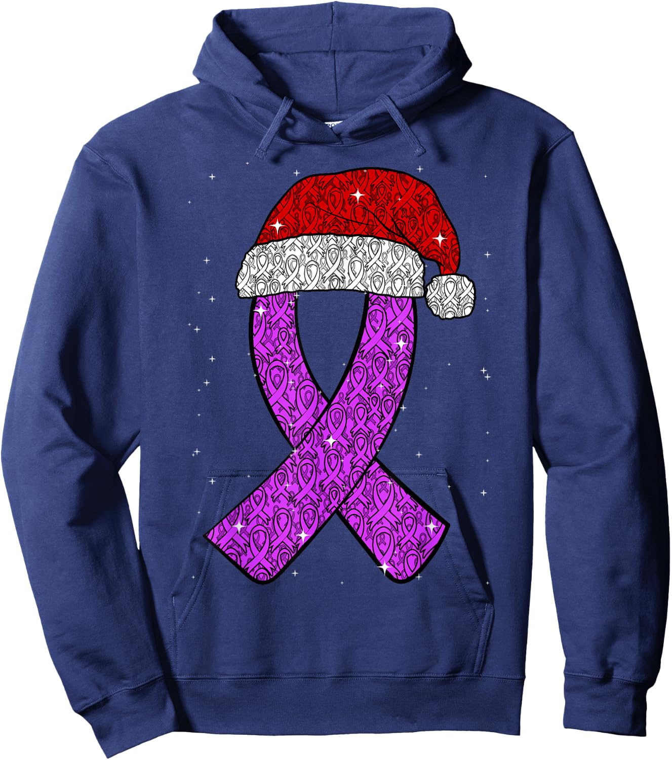 Epilepsy Christmas Hat Purple Awareness Ribbon Seizure Hoodie - Hoodie | Navy