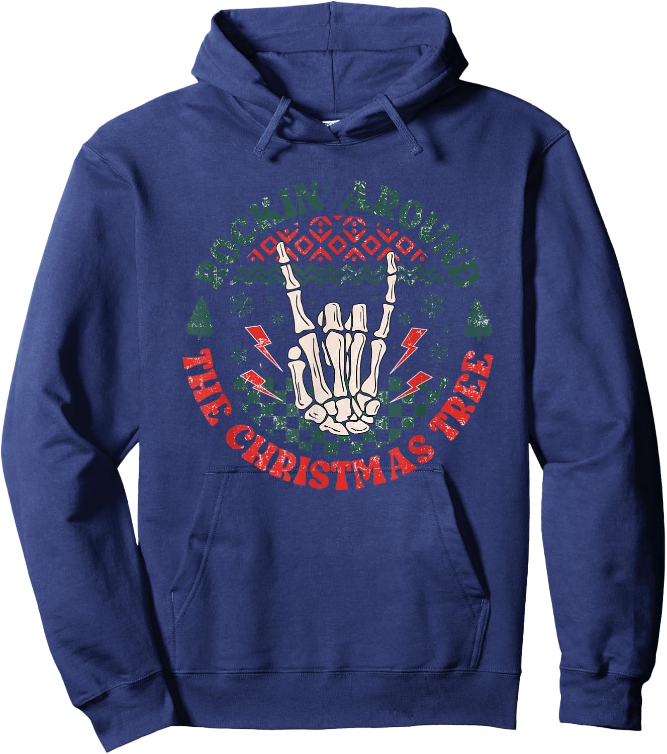 Rocking Around The Christmas Tree - Vintage Rock Music Lover Hoodie - Hoodie | Navy