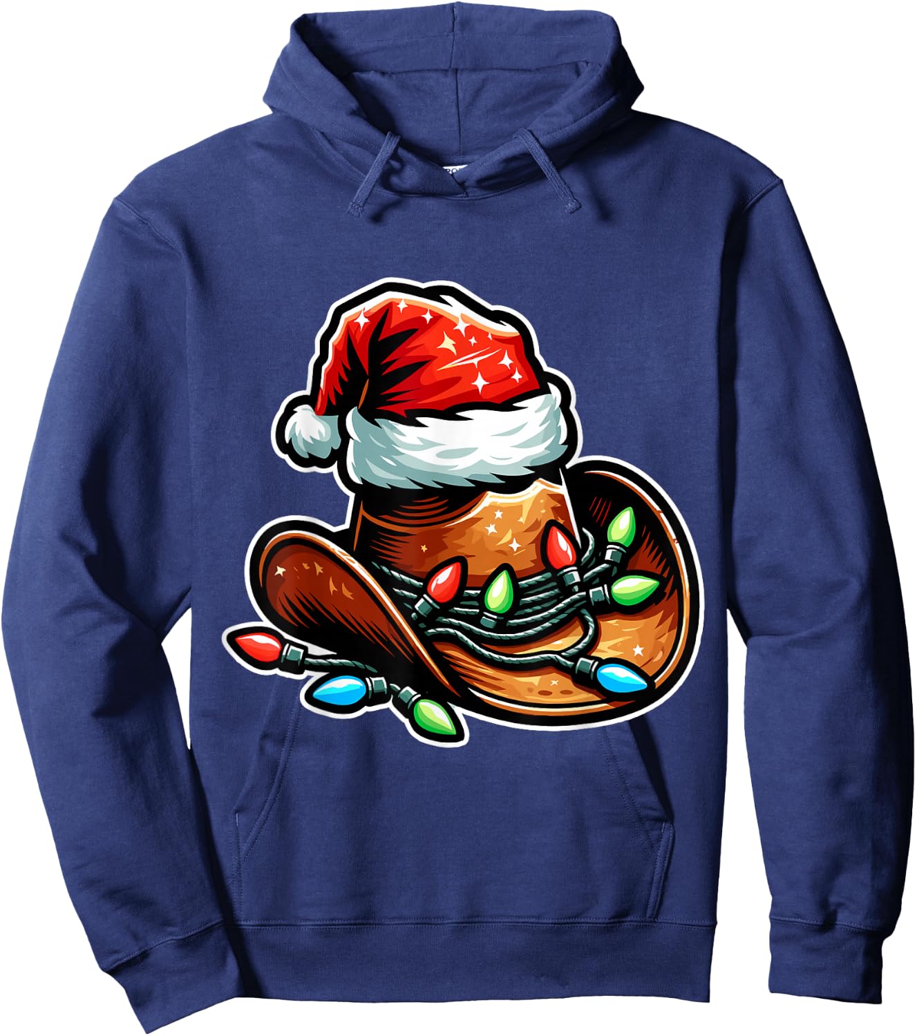 Cowboy Santa Hat Xmas Reindeer Rodeo Christmas In Texas Hoodie - Hoodie | Navy