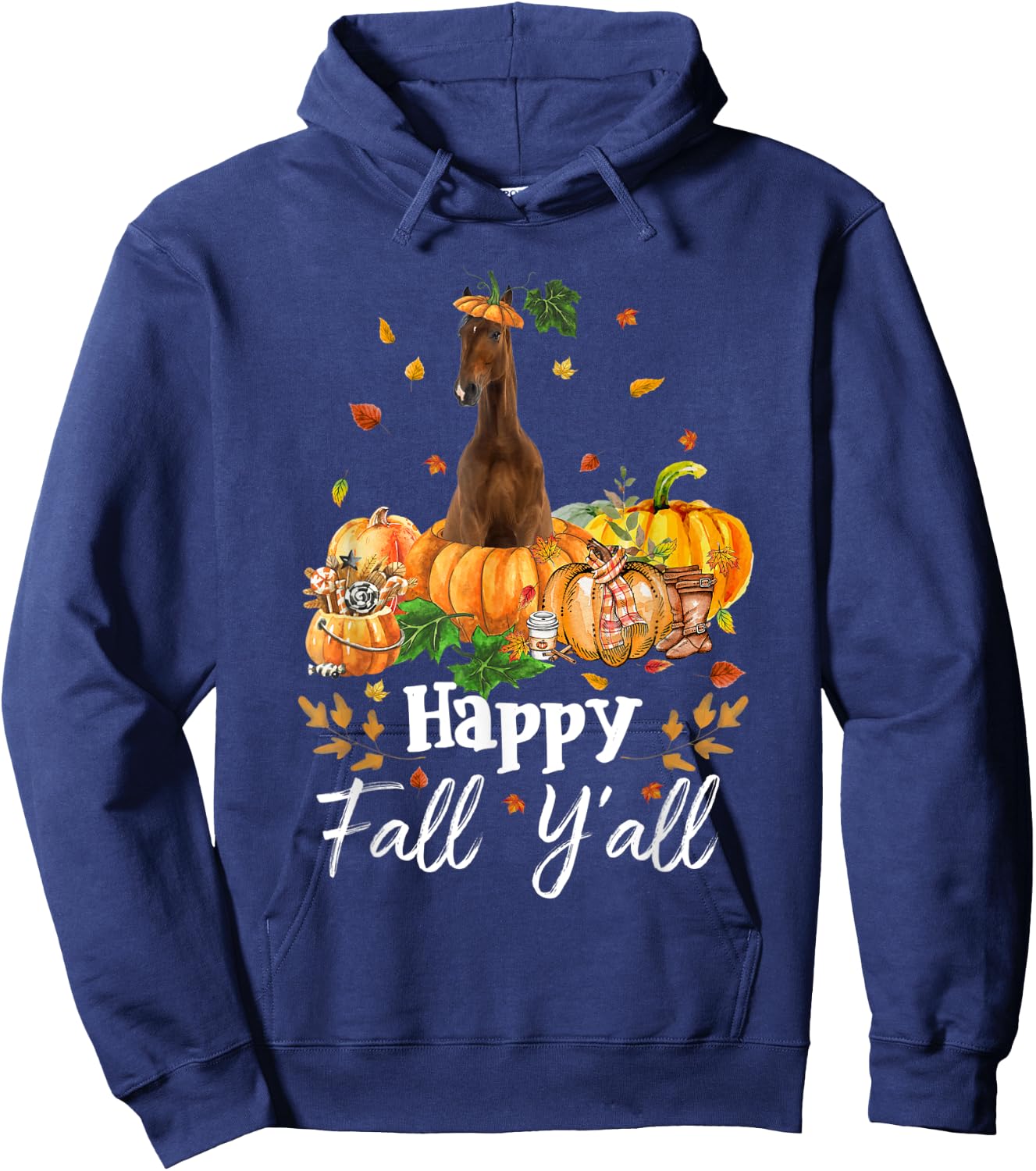 Happy Fall Y'all Horse Thanksgiving Horse Lover Halloween Hoodie - Hoodie | Navy