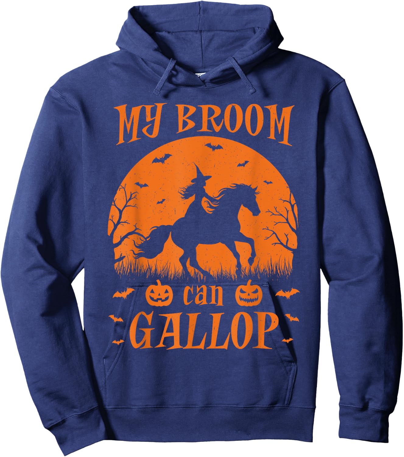Funny Halloween Witch Riding A Horse Instead Of A Broom Hoodie - Hoodie | Navy