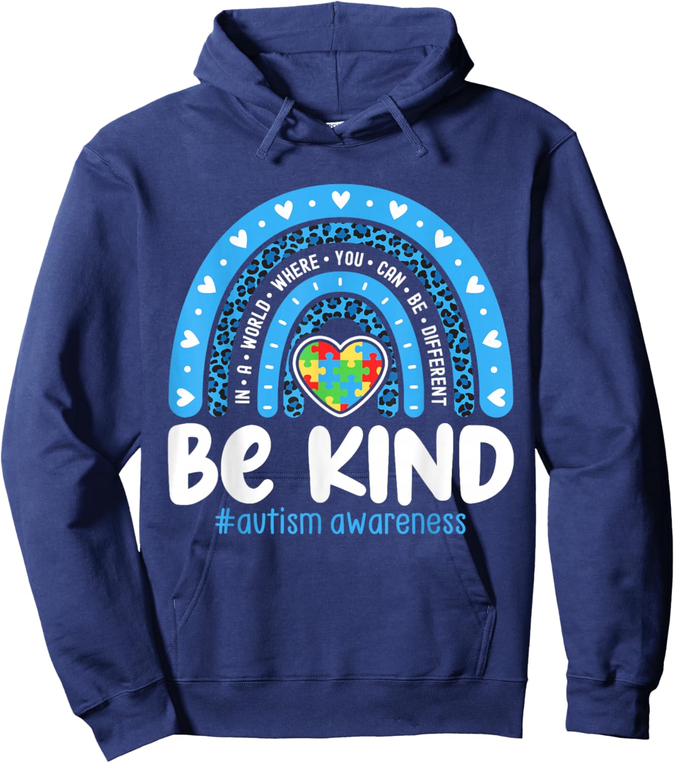 Autism Awareness Rainbow in April We Wear Blue Ribbon Autism Small Hoodie - Hoodie | Navy