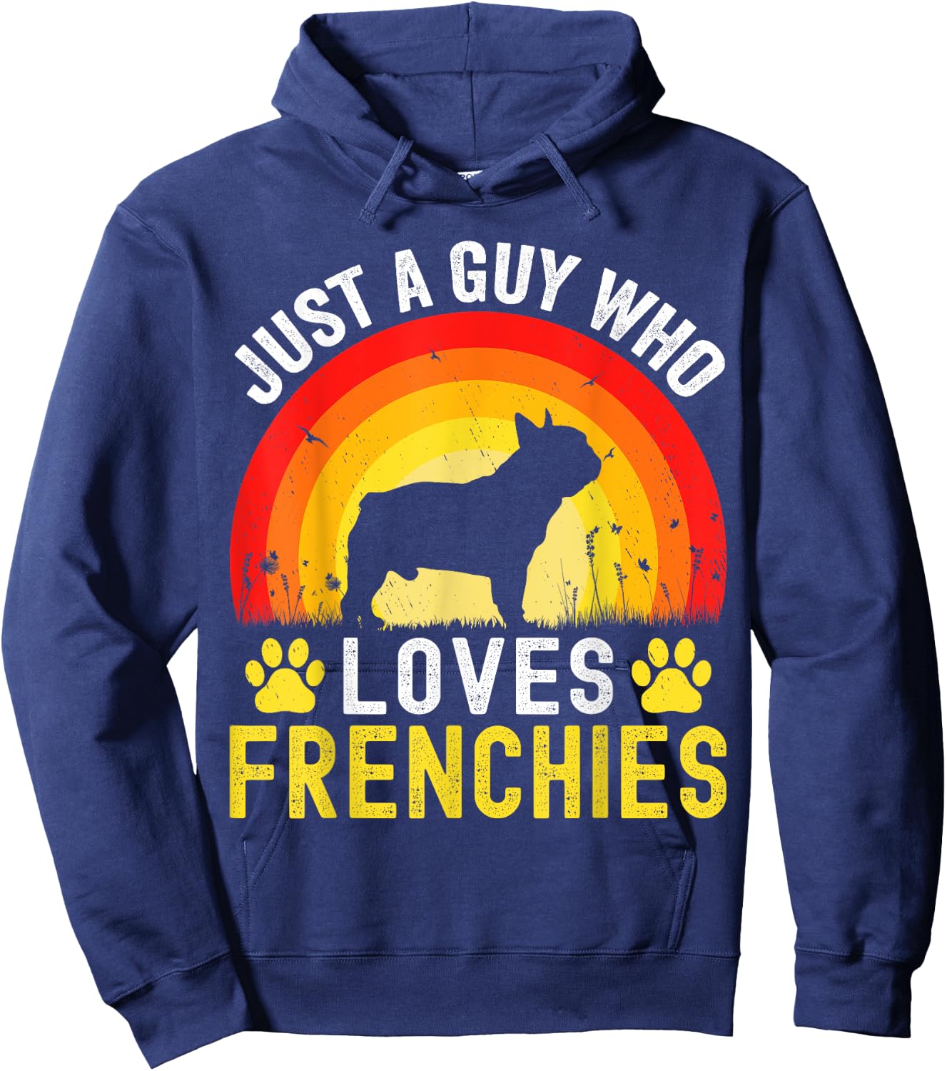 Just A Guy Who Loves Frenchies Retro Vintage Frenchie Dog Hoodie - Hoodie | Navy