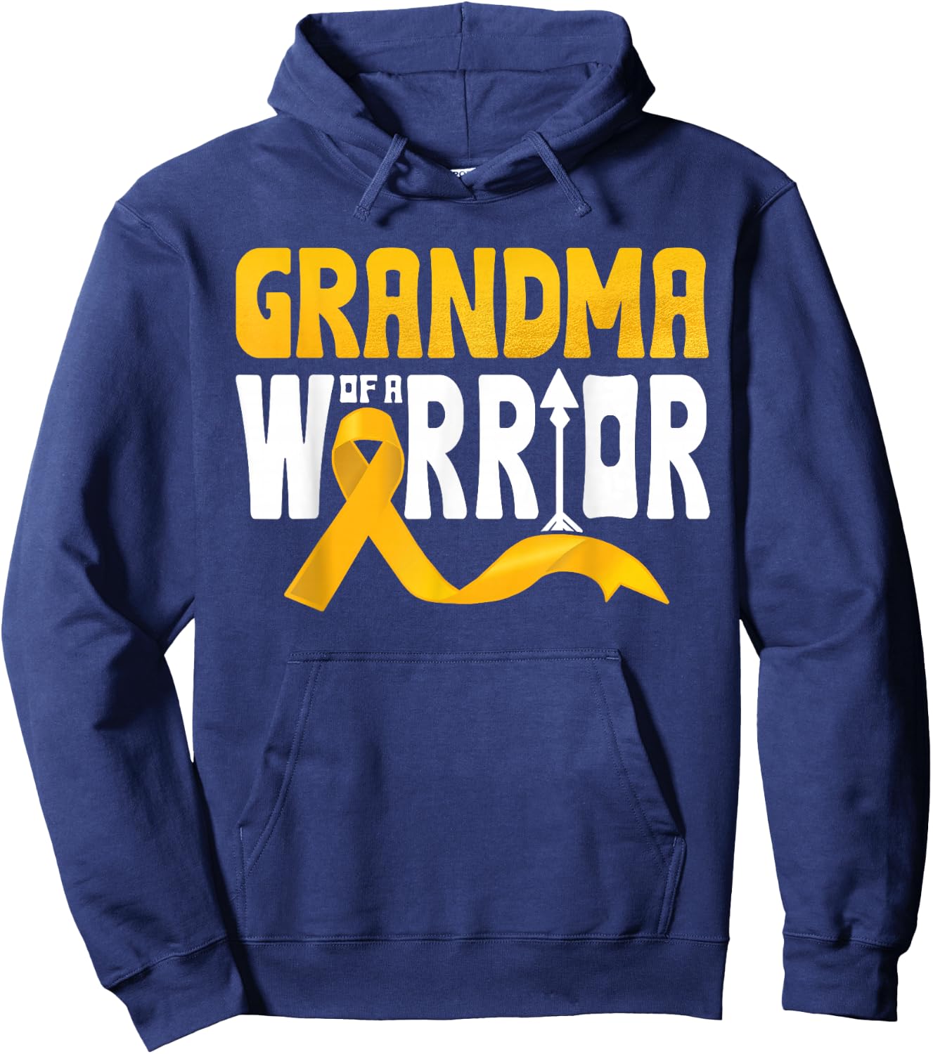 Grandma Of A Warrior Childhood Cancer Awareness Gold Ribbon Hoodie - Hoodie | Navy
