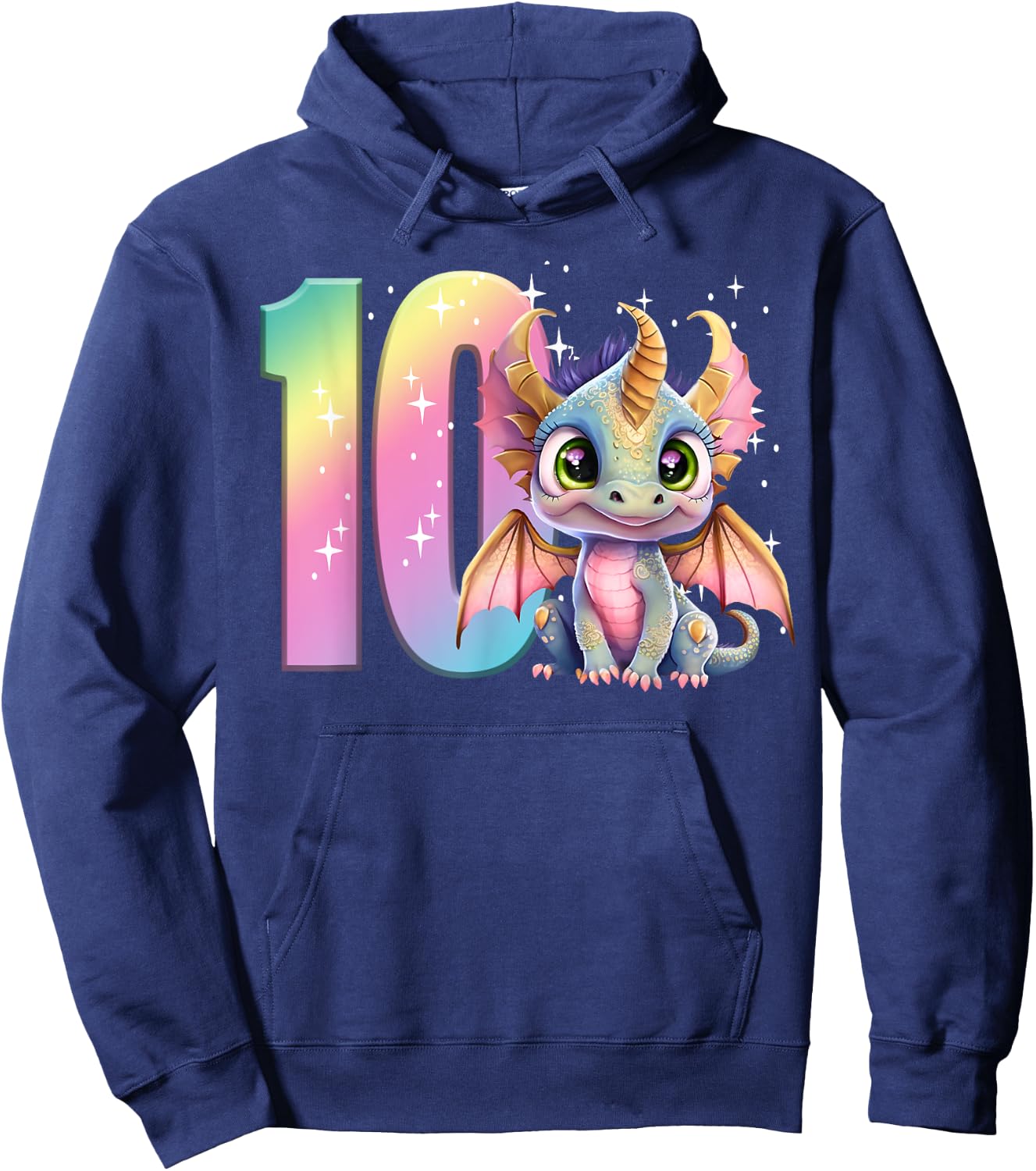 10th Birthday Shirt Dragon Party Rainbow Girl Double Digits Hoodie - Hoodie | Navy
