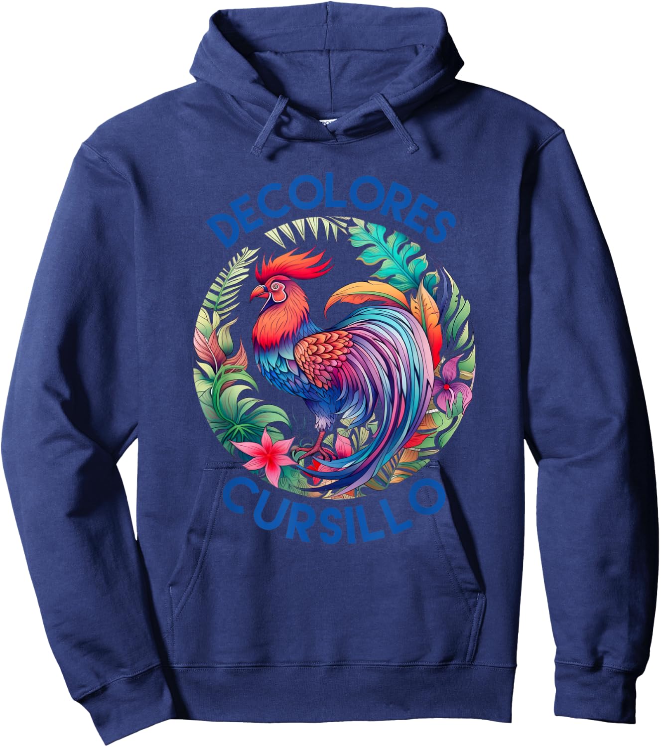 DeColores Cursillo Colorful Rooster Circle With Flowers Hoodie - Hoodie | Navy