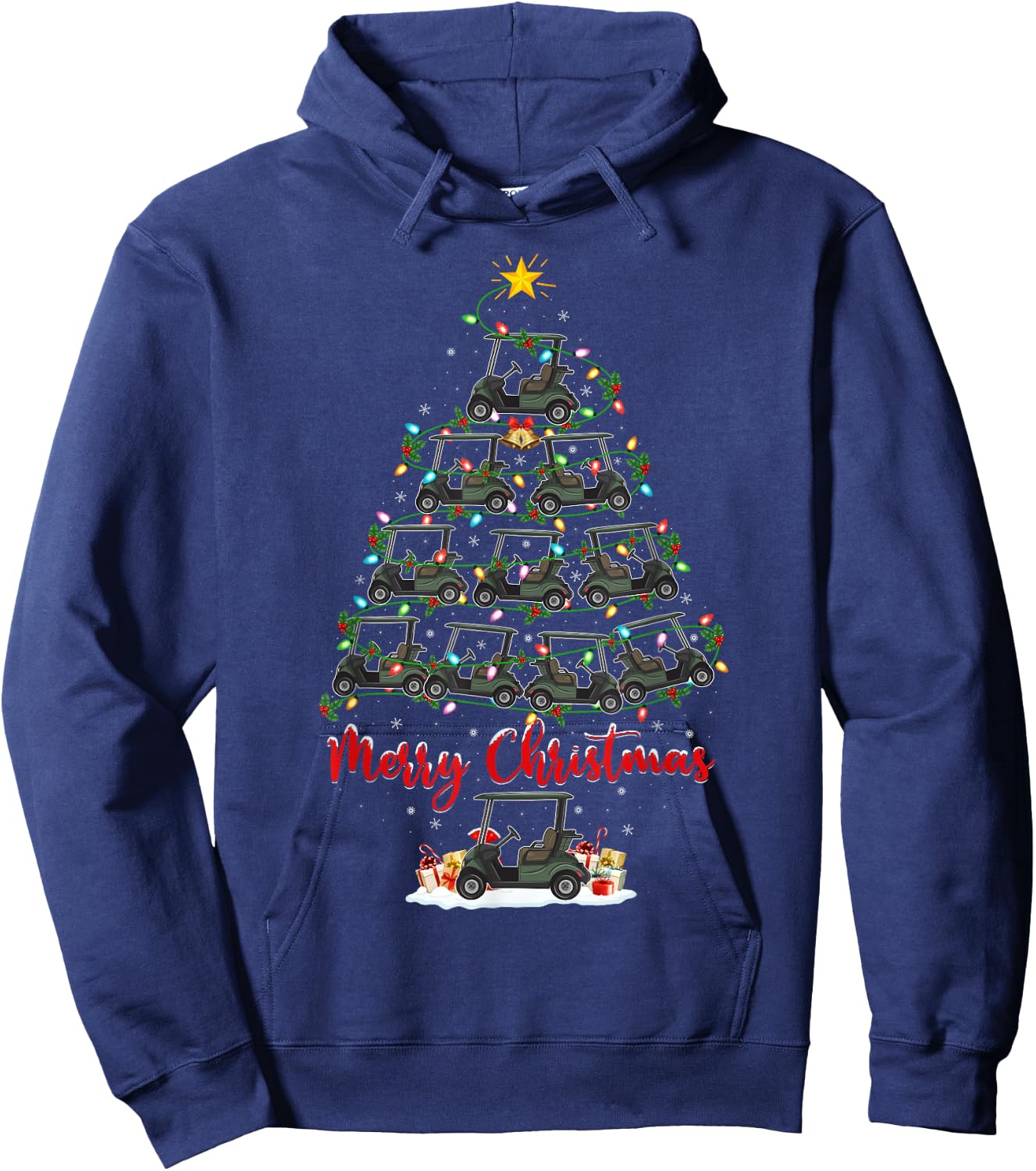 Golf Cart Lover Xmas Lighting Santa Golf Cart Christmas Tree Hoodie - Hoodie | Navy