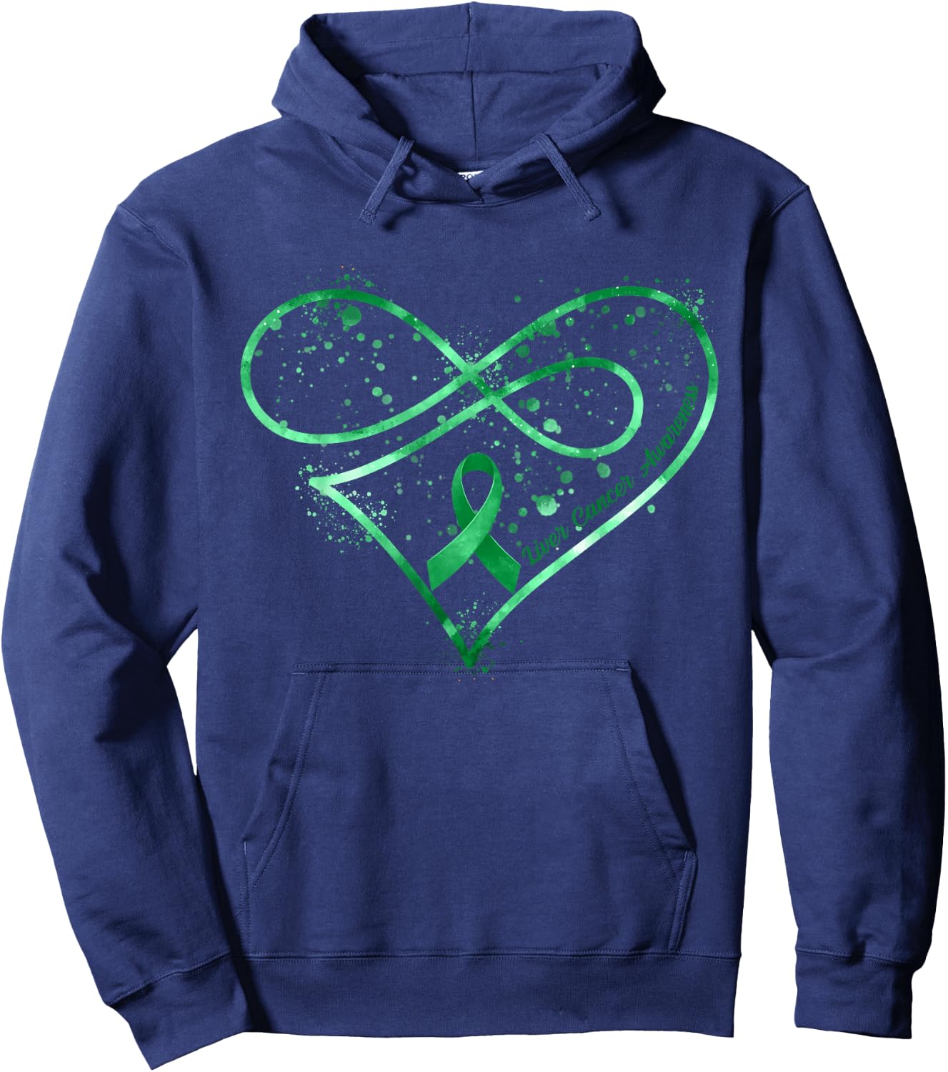Emerald Green Ribbon Heart Liver Cancer Awareness Fighter Hoodie - Hoodie | Navy