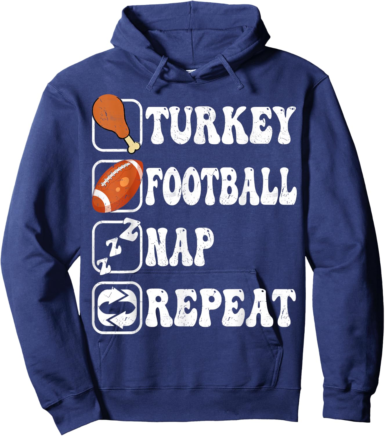 Happy Thanksgiving Football Turkey Nap Repeat Groovy Retro Hoodie - Hoodie | Navy